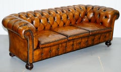 Very Rare Edwardian Fully Restored Hand Dyed Brown Leather Chesterfield Sofa
