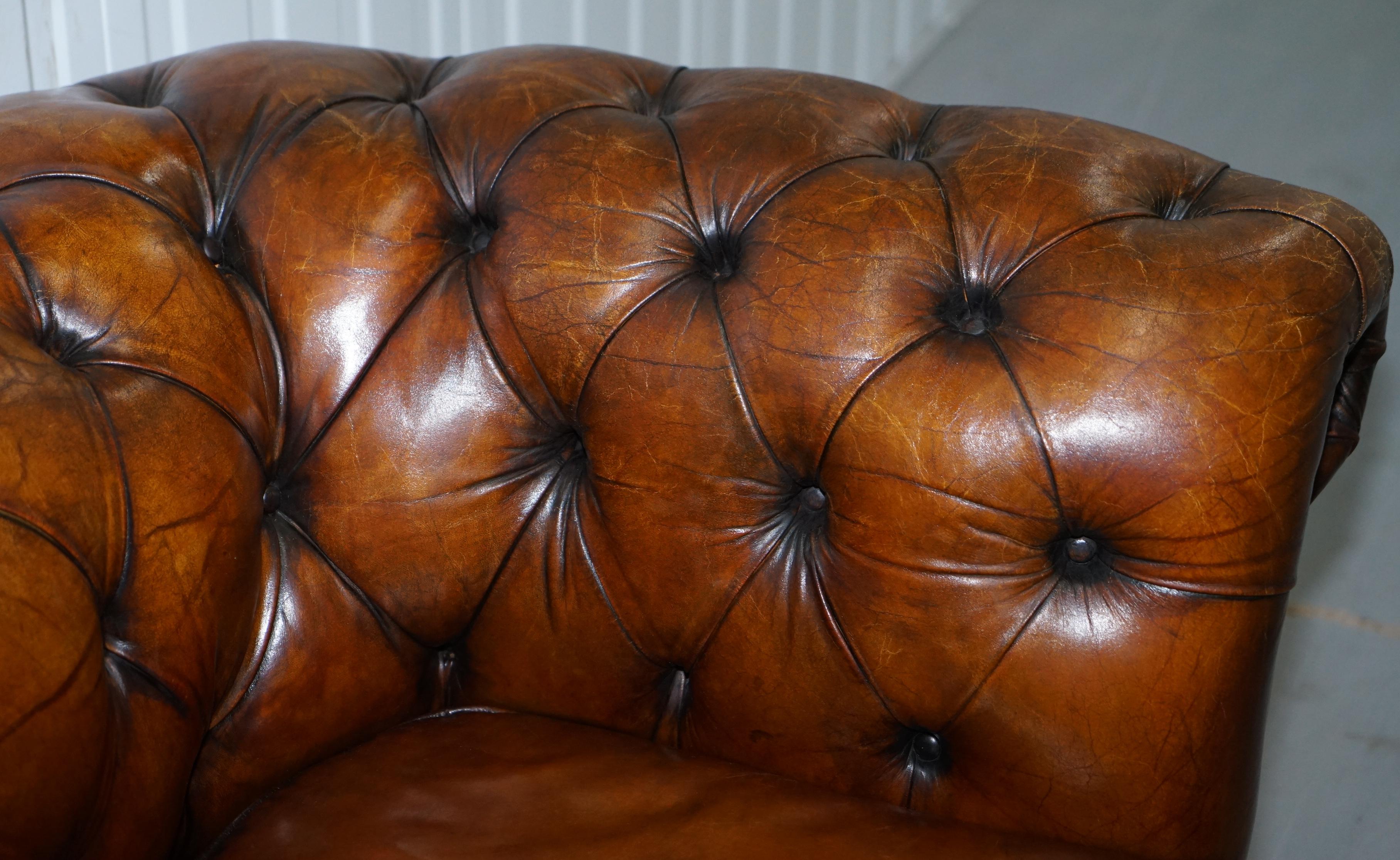 Very Rare Edwardian Fully Restored Hand Dyed Brown Leather Chesterfield Sofa 2