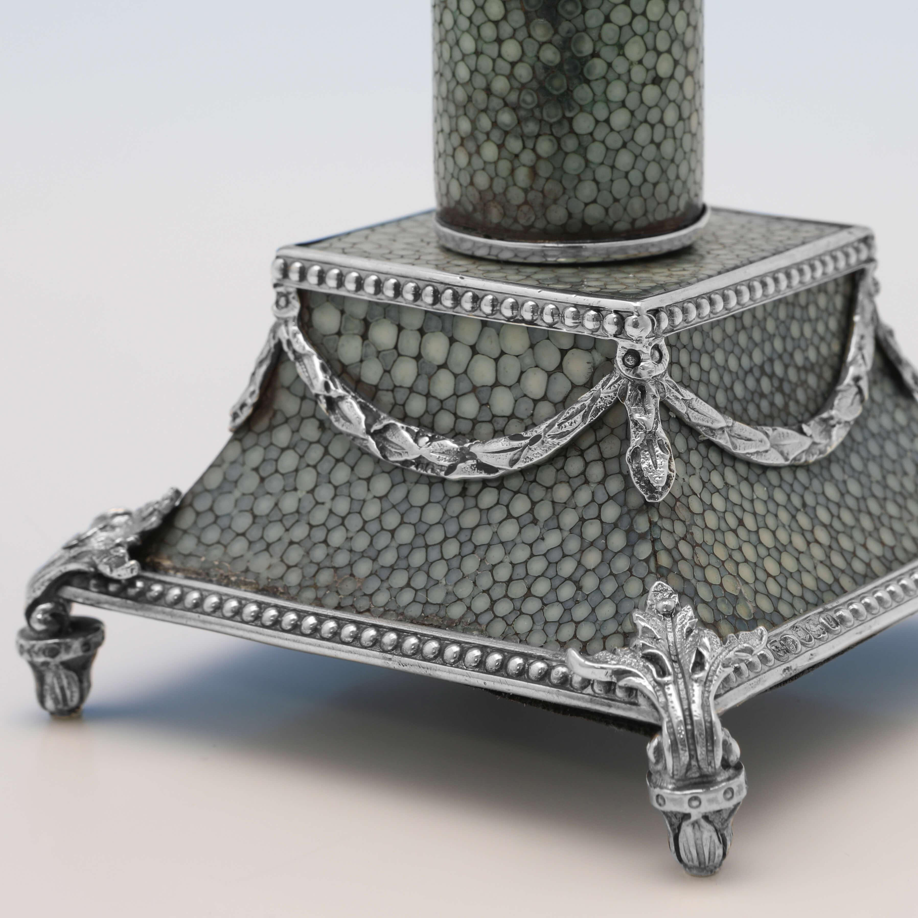 Early 20th Century Very Rare Edwardian Sterling Silver & Shagreen Desk Set, London, 1910 For Sale