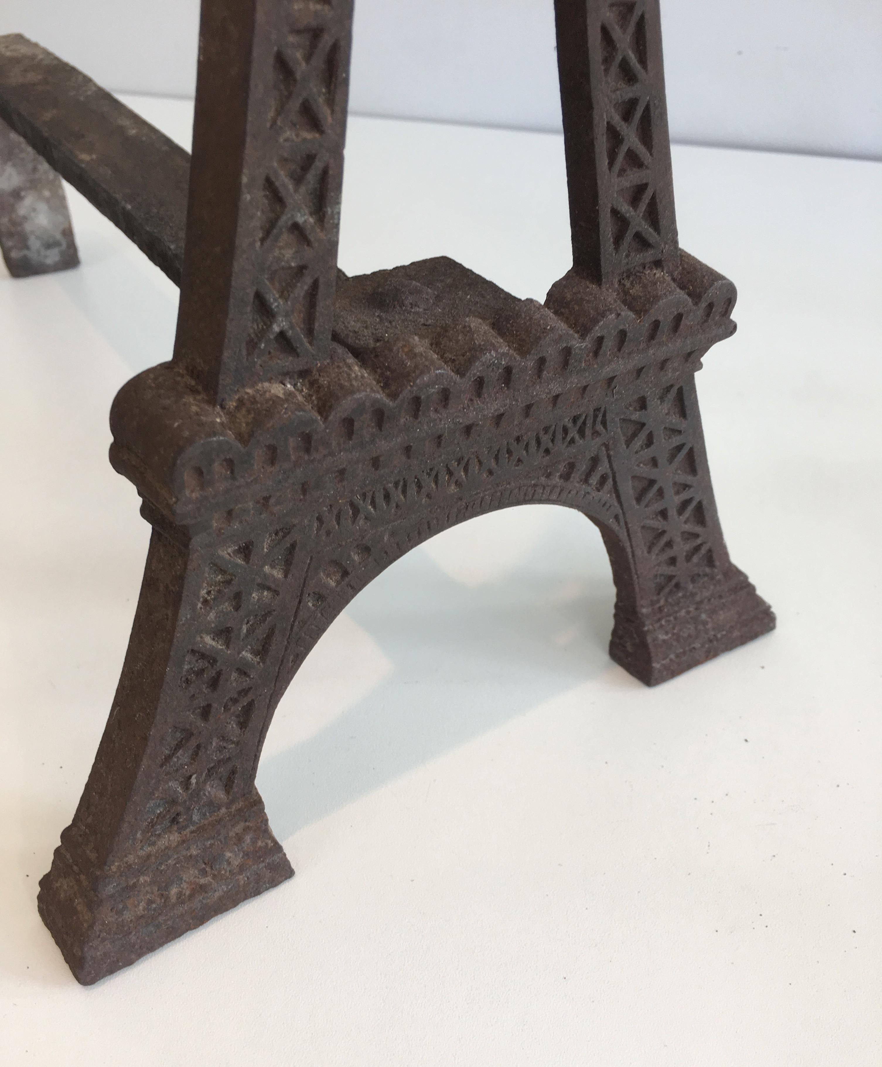 Very Rare Eiffel Tower Cast Iron Andirons, French, circa 1900 For Sale 3