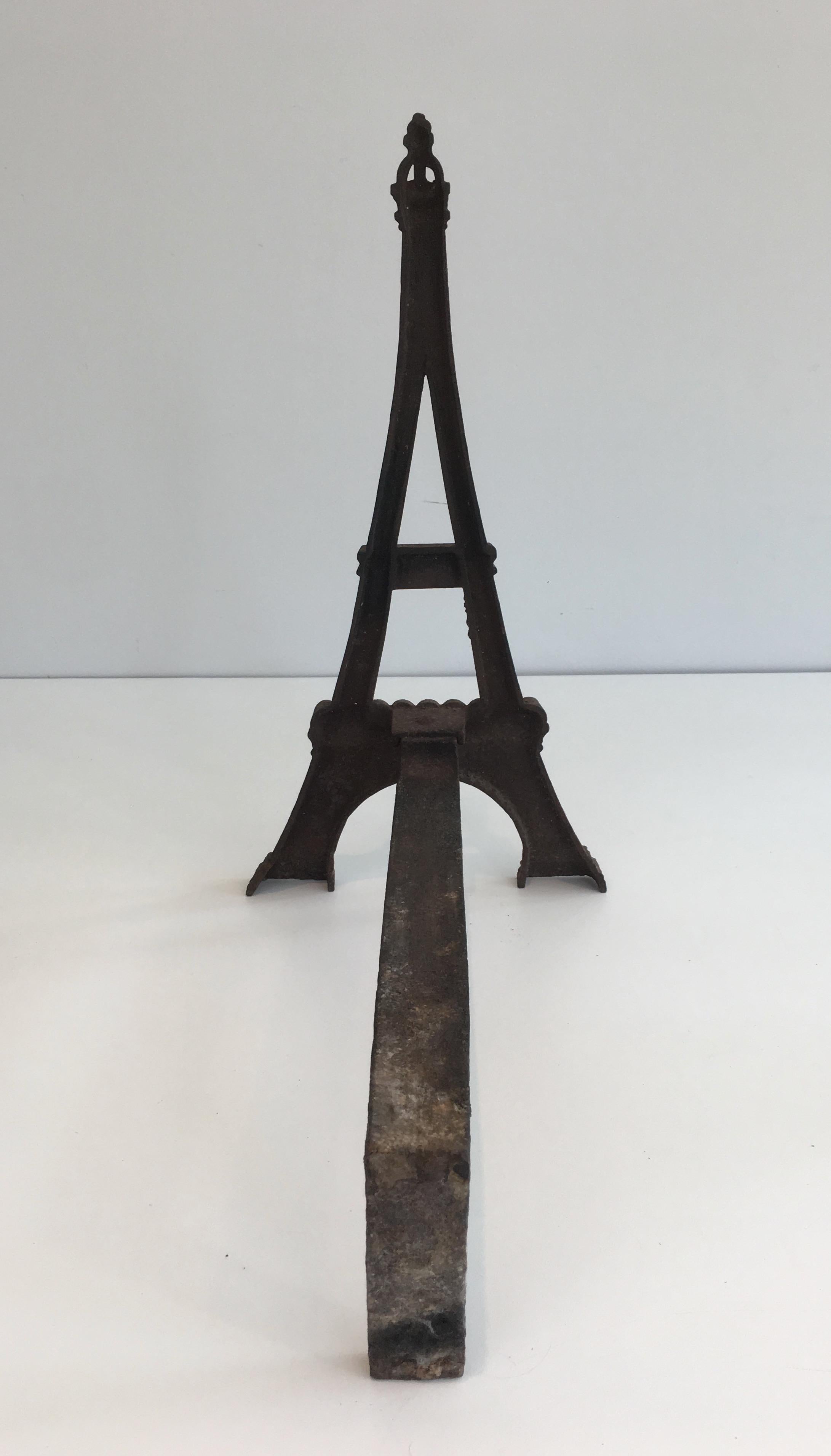 Very Rare Eiffel Tower Cast Iron Andirons, French, circa 1900 For Sale 7