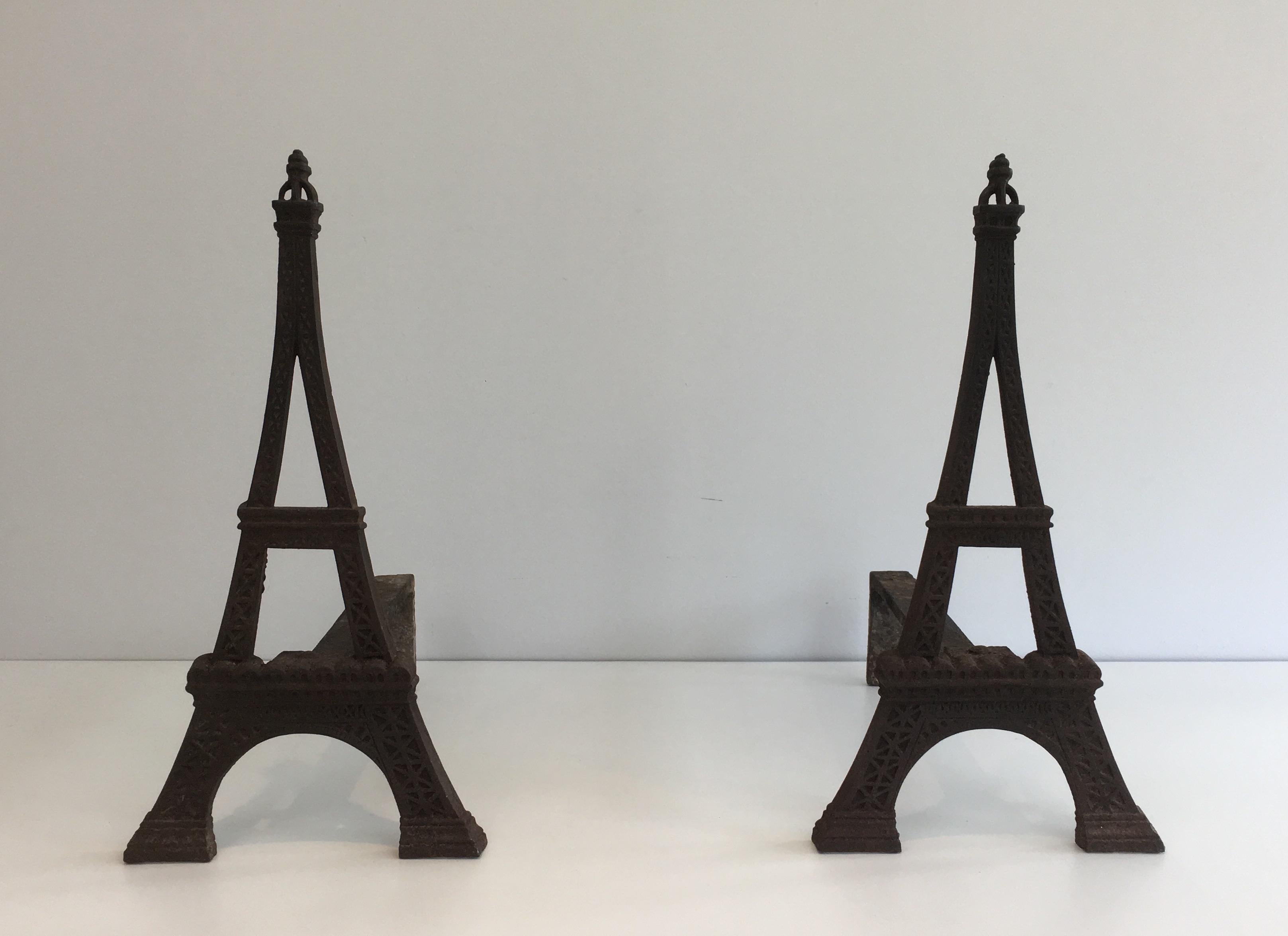 Very Rare Eiffel Tower Cast Iron Andirons, French, circa 1900 For Sale 10