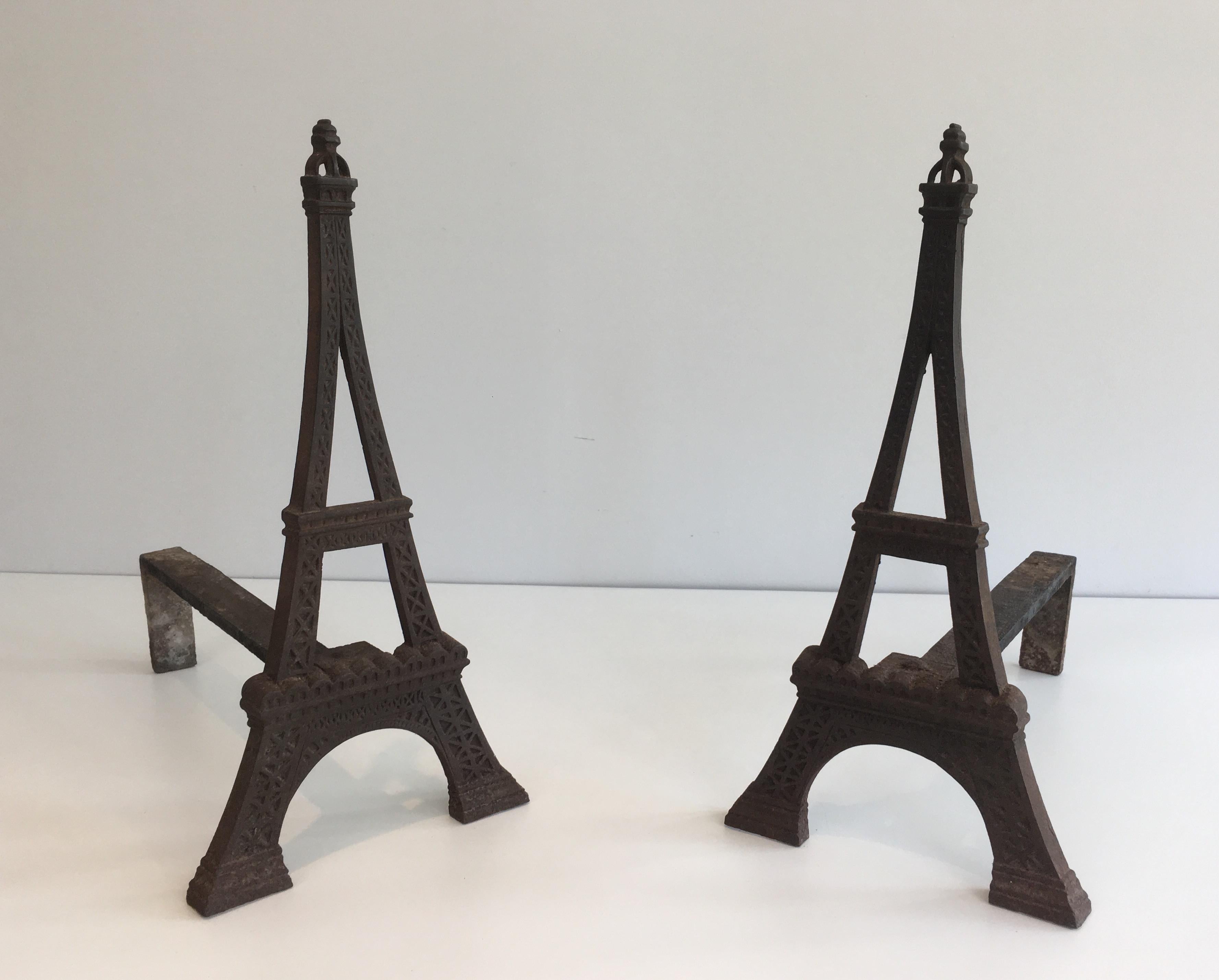 Very Rare Eiffel Tower Cast Iron Andirons, French, circa 1900 For Sale 12