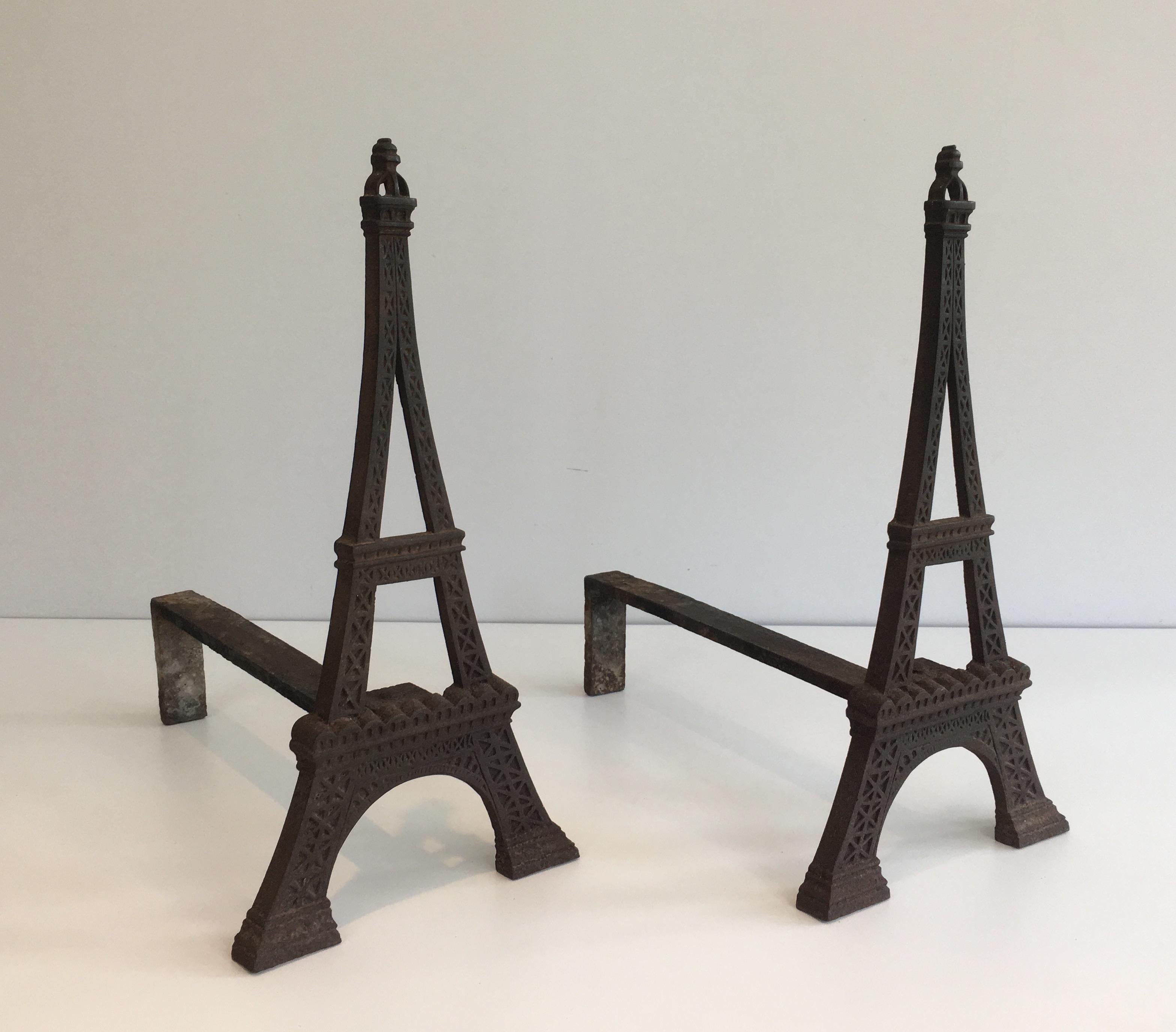 Very Rare Eiffel Tower Cast Iron Andirons, French, circa 1900 For Sale 13