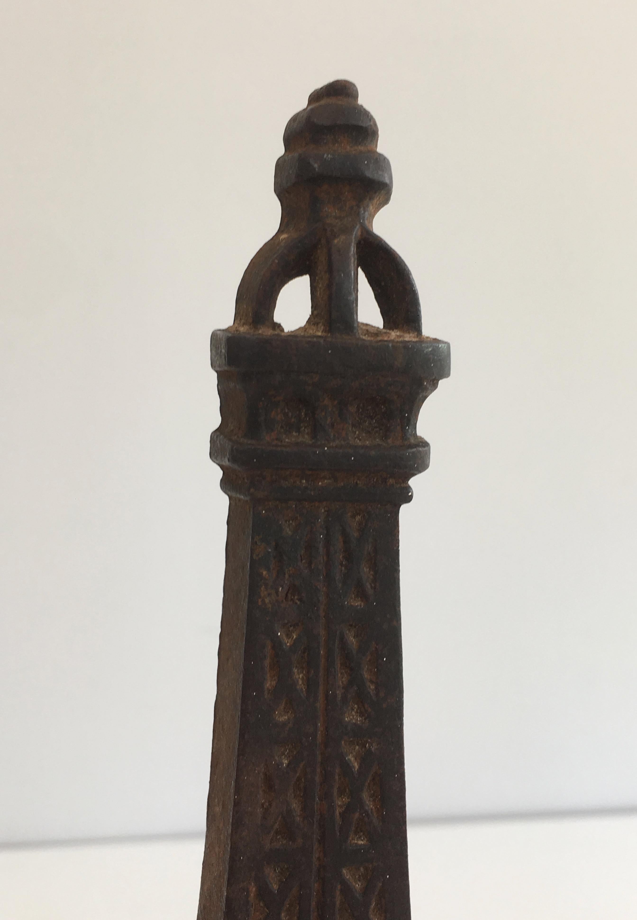 Art Nouveau Very Rare Eiffel Tower Cast Iron Andirons, French, circa 1900 For Sale