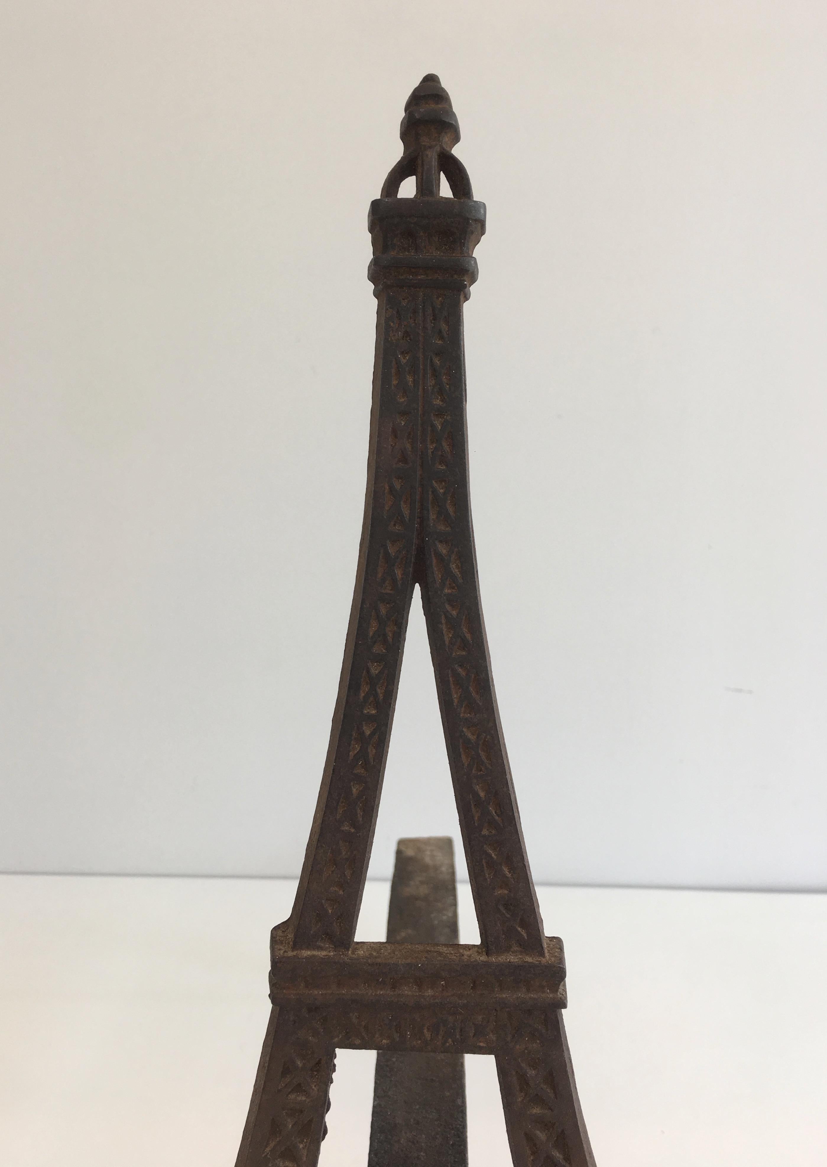 Early 20th Century Very Rare Eiffel Tower Cast Iron Andirons, French, circa 1900 For Sale