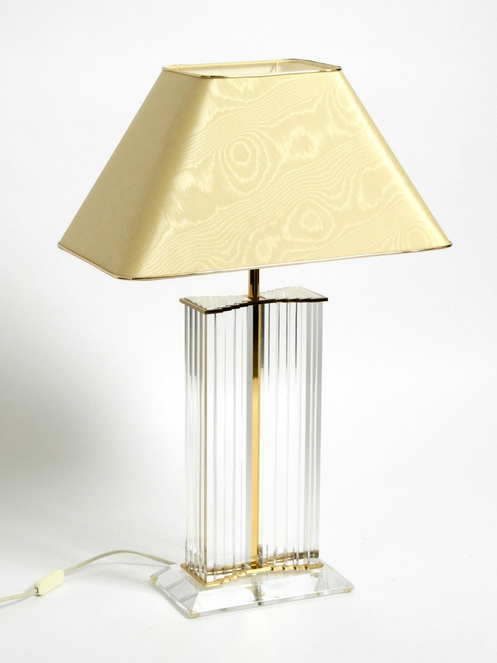 Very Rare Elegant Large Plexiglass Table Lamp from the 1970s with Silk Shade For Sale 6