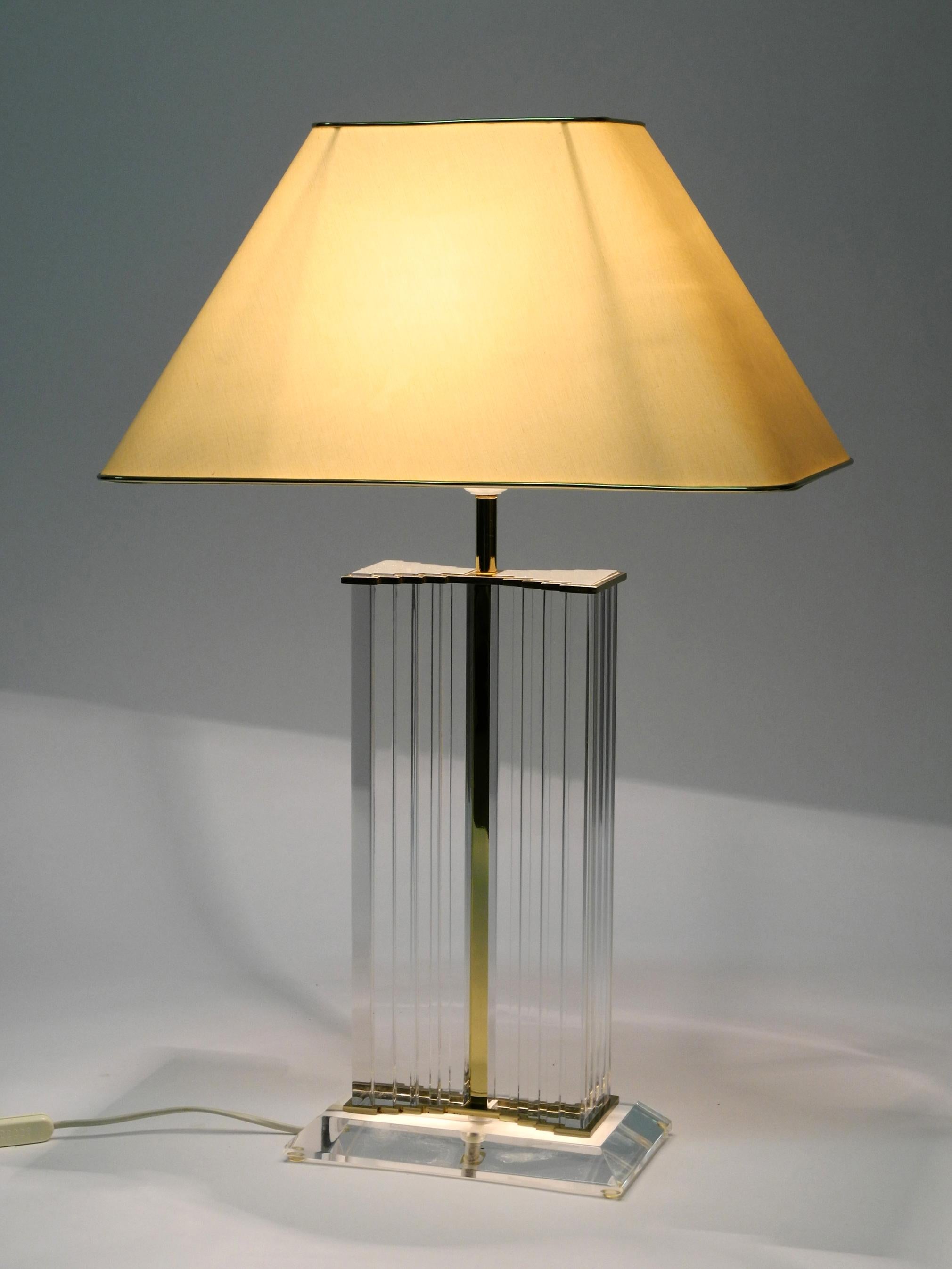 Spanish Very Rare Elegant Large Plexiglass Table Lamp from the 1970s with Silk Shade For Sale