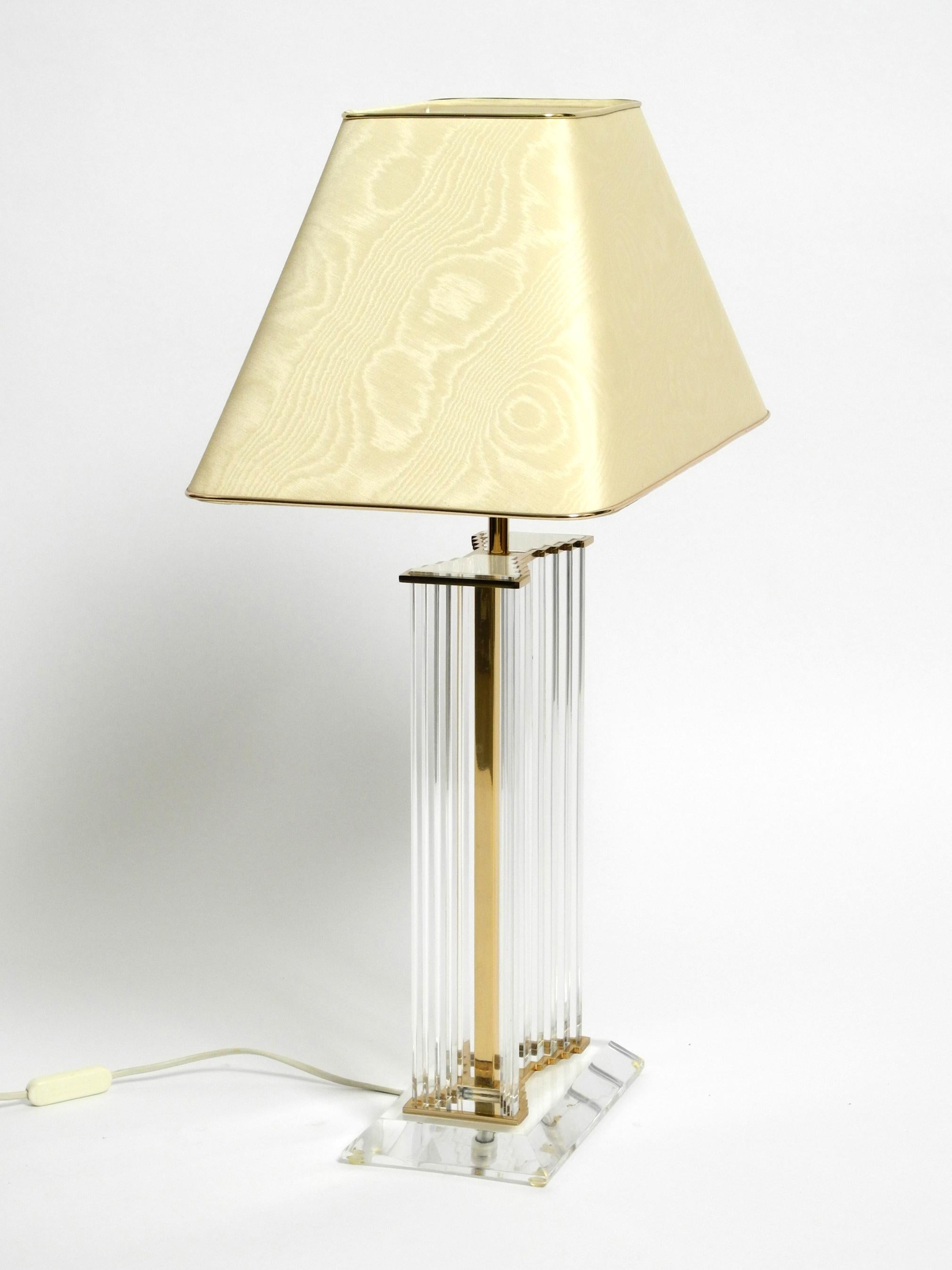 Very Rare Elegant Large Plexiglass Table Lamp from the 1970s with Silk Shade In Good Condition For Sale In München, DE