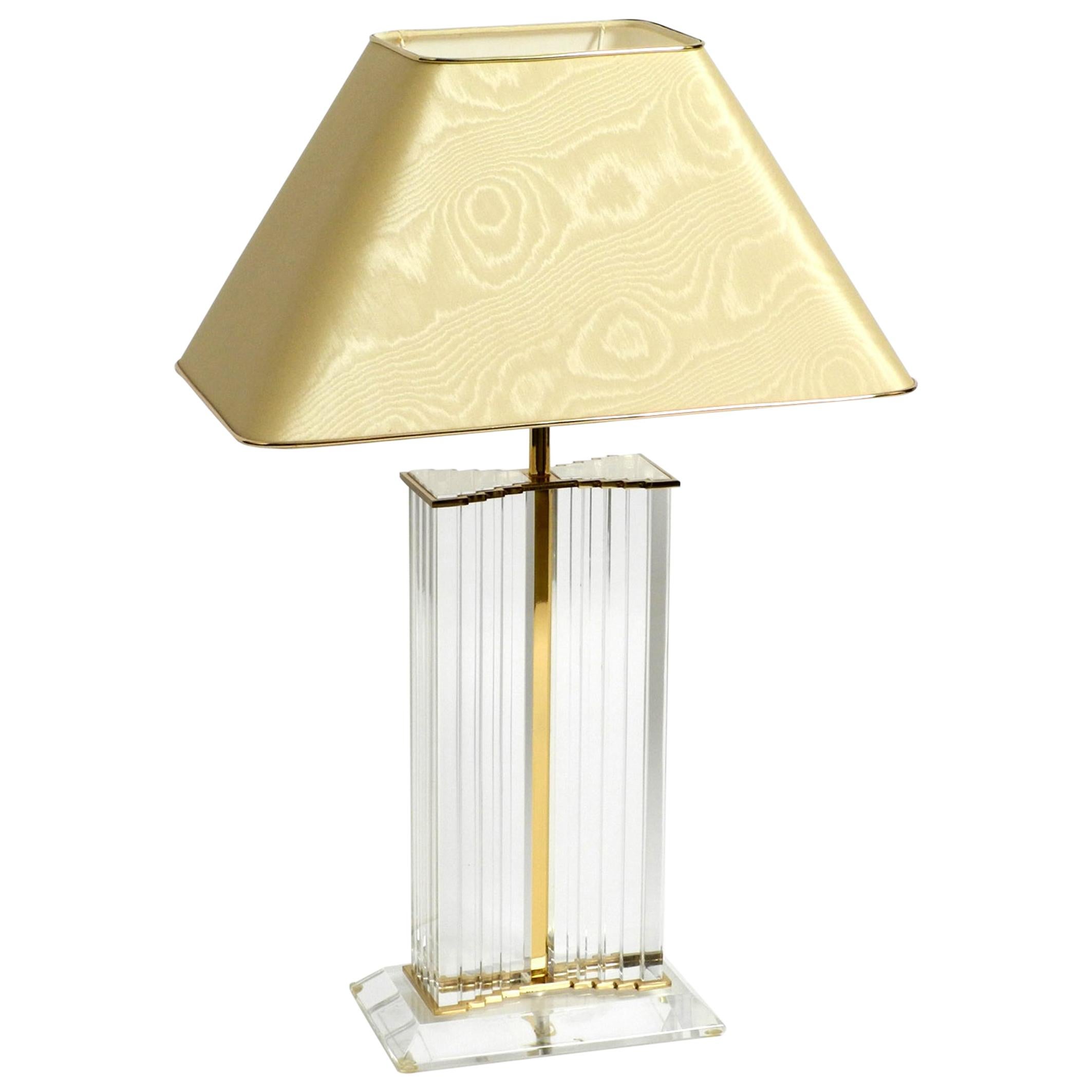 Very Rare Elegant Large Plexiglass Table Lamp from the 1970s with Silk Shade For Sale