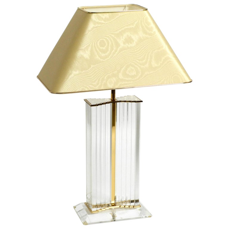 Very Rare Elegant Large Plexiglass Table Lamp from the 1970s with Silk  Shade For Sale at 1stDibs