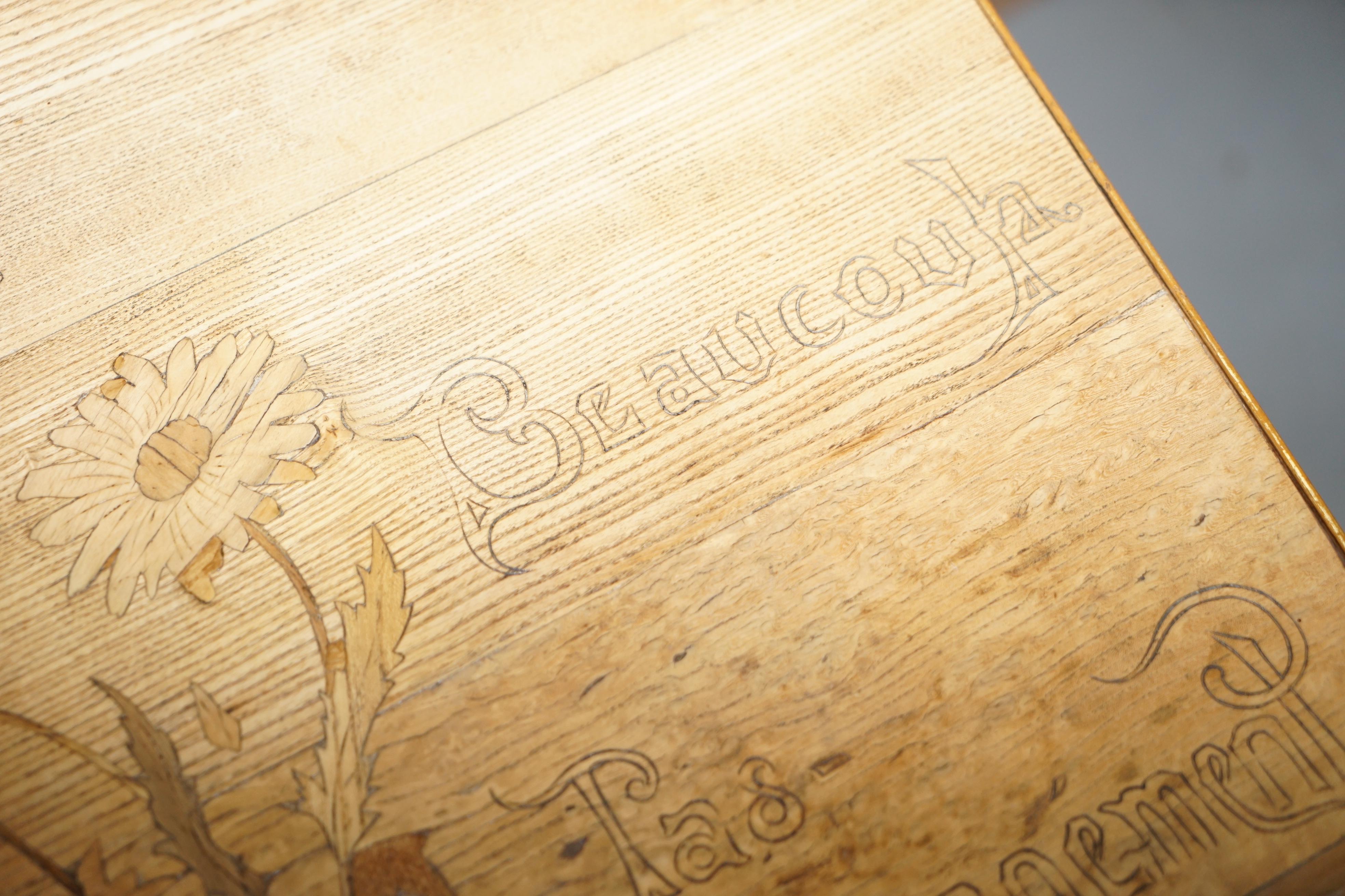 Very Rare Emile Galle Romantic Specimen Wood Table Un Peu Beaucoup Passionnement For Sale 3