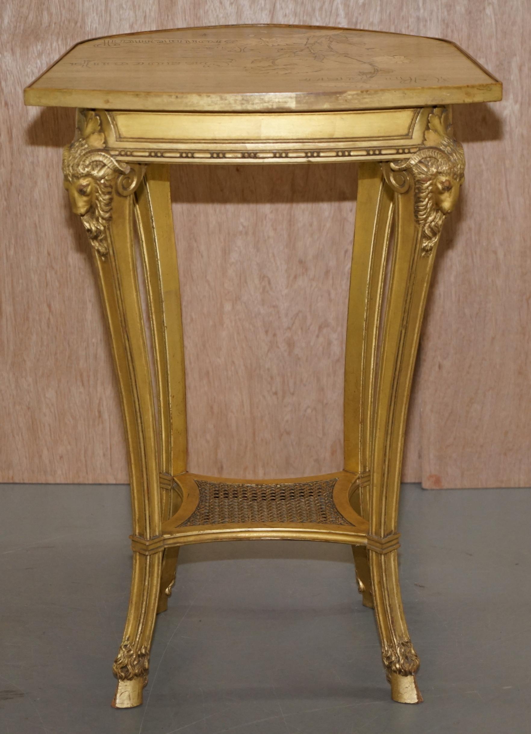 Very Rare Emile Galle Romantic Specimen Wood Table Un Peu Beaucoup Passionnement For Sale 12