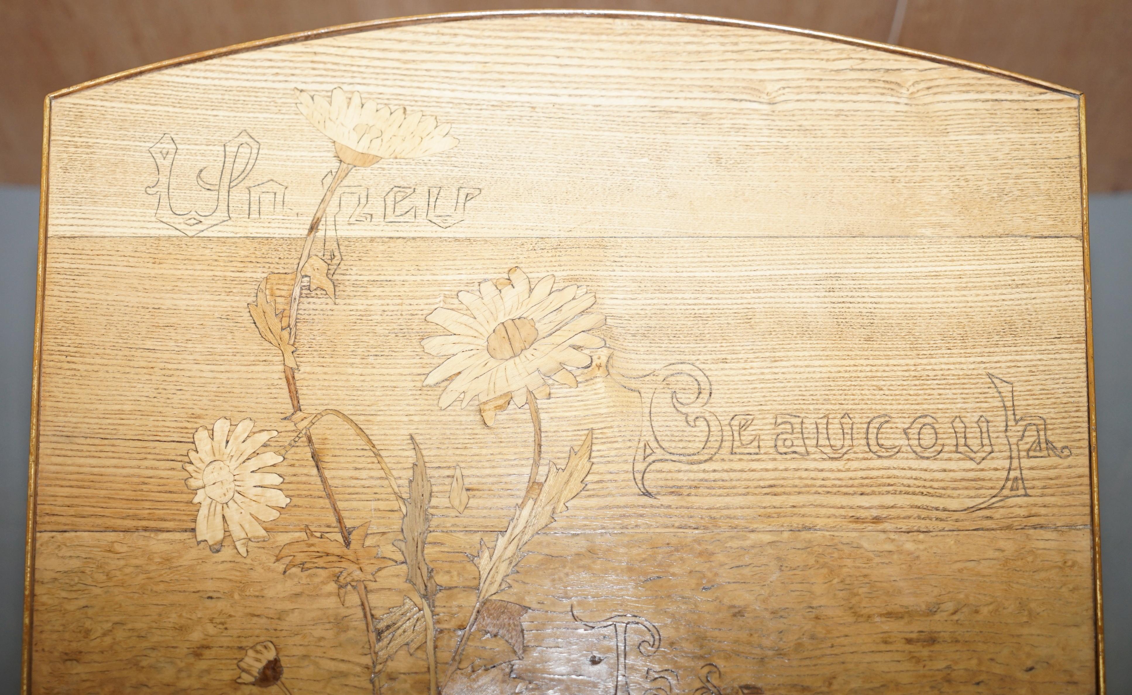 Very Rare Emile Galle Romantic Specimen Wood Table Un Peu Beaucoup Passionnement For Sale 1