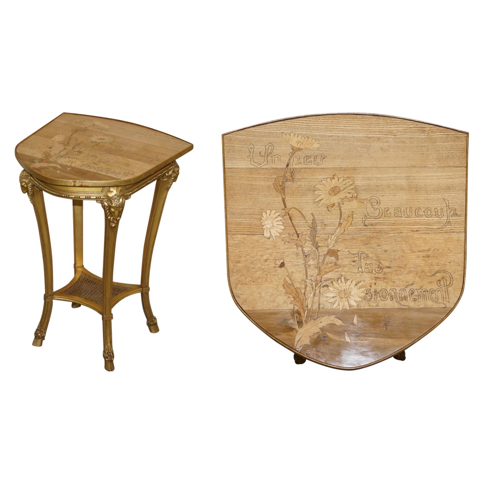 Very Rare Emile Galle Romantic Specimen Wood Table Un Peu Beaucoup Passionnement