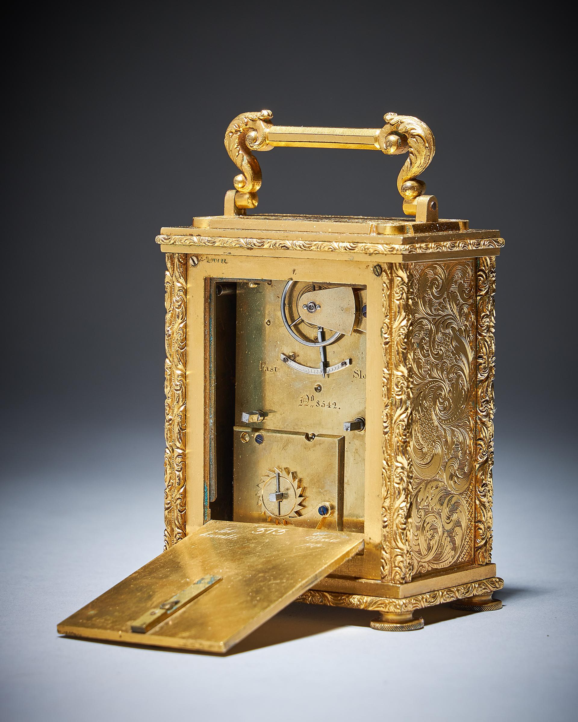 XIXe siècle Très rare horloge à chariot anglaise signée Brockbank & Atkins London