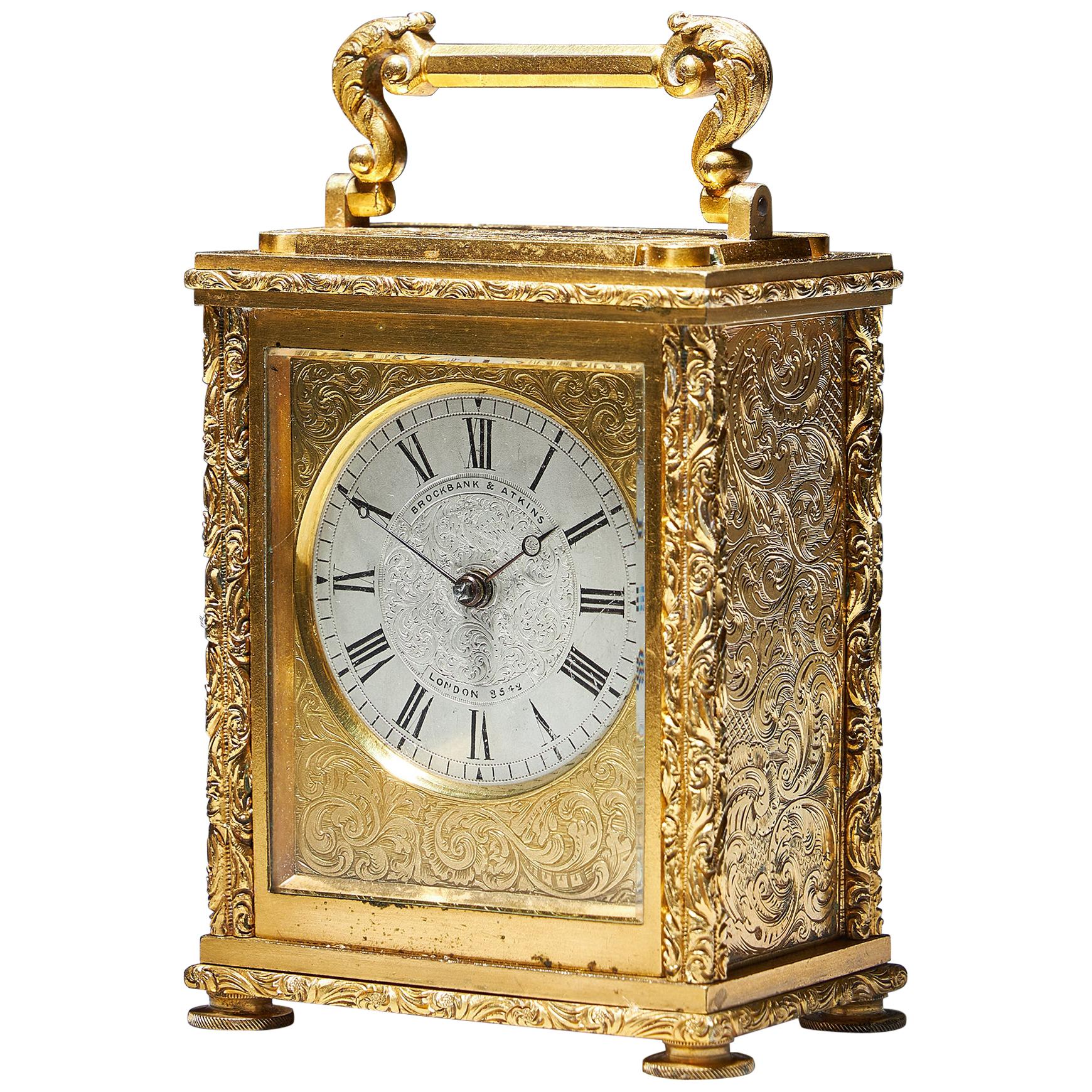 Très rare horloge à chariot anglaise signée Brockbank & Atkins London