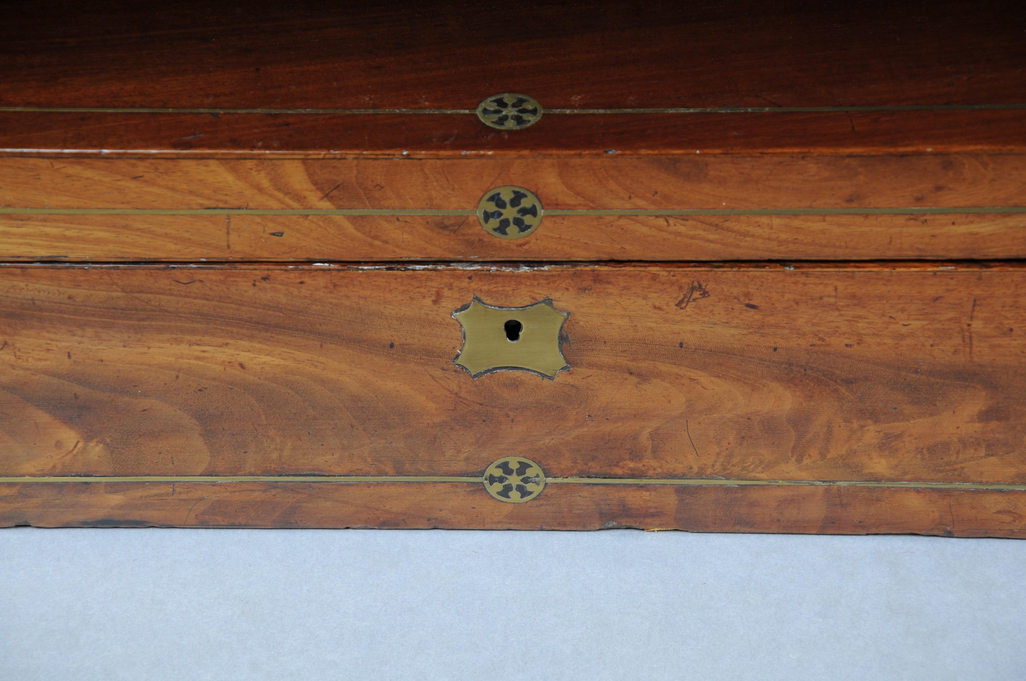 Brass Very rare English travel writing desk/secretary chest around 1860 For Sale