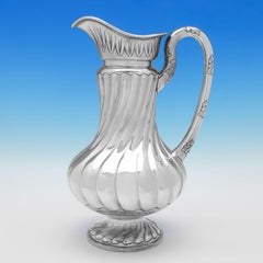 Very Rare English Victorian Sterling Silver Ewer & Basin, London, 1891