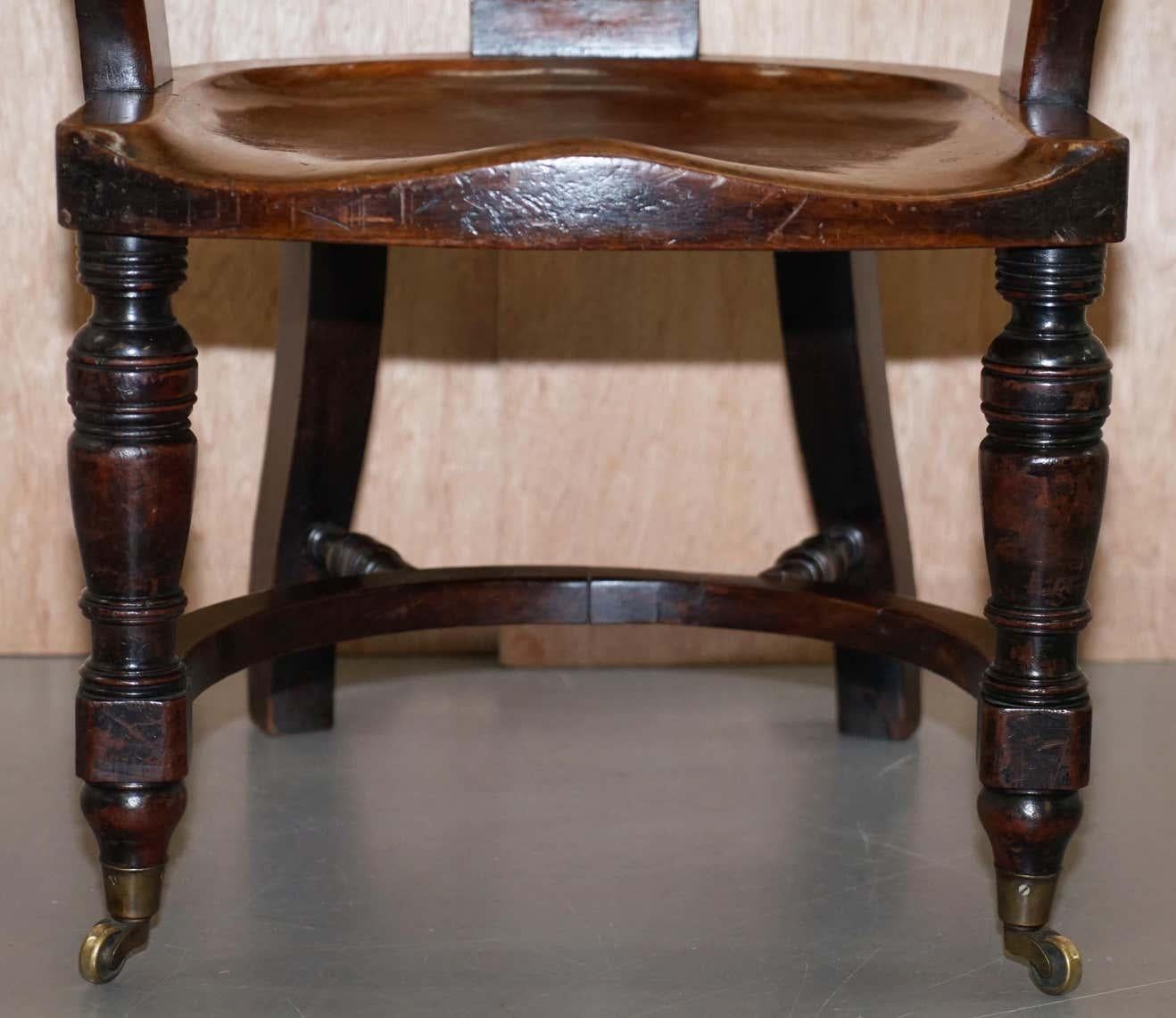 Very Rare Eton College Victorian Walnut Captains Chairs Carved EC to the Back For Sale 6