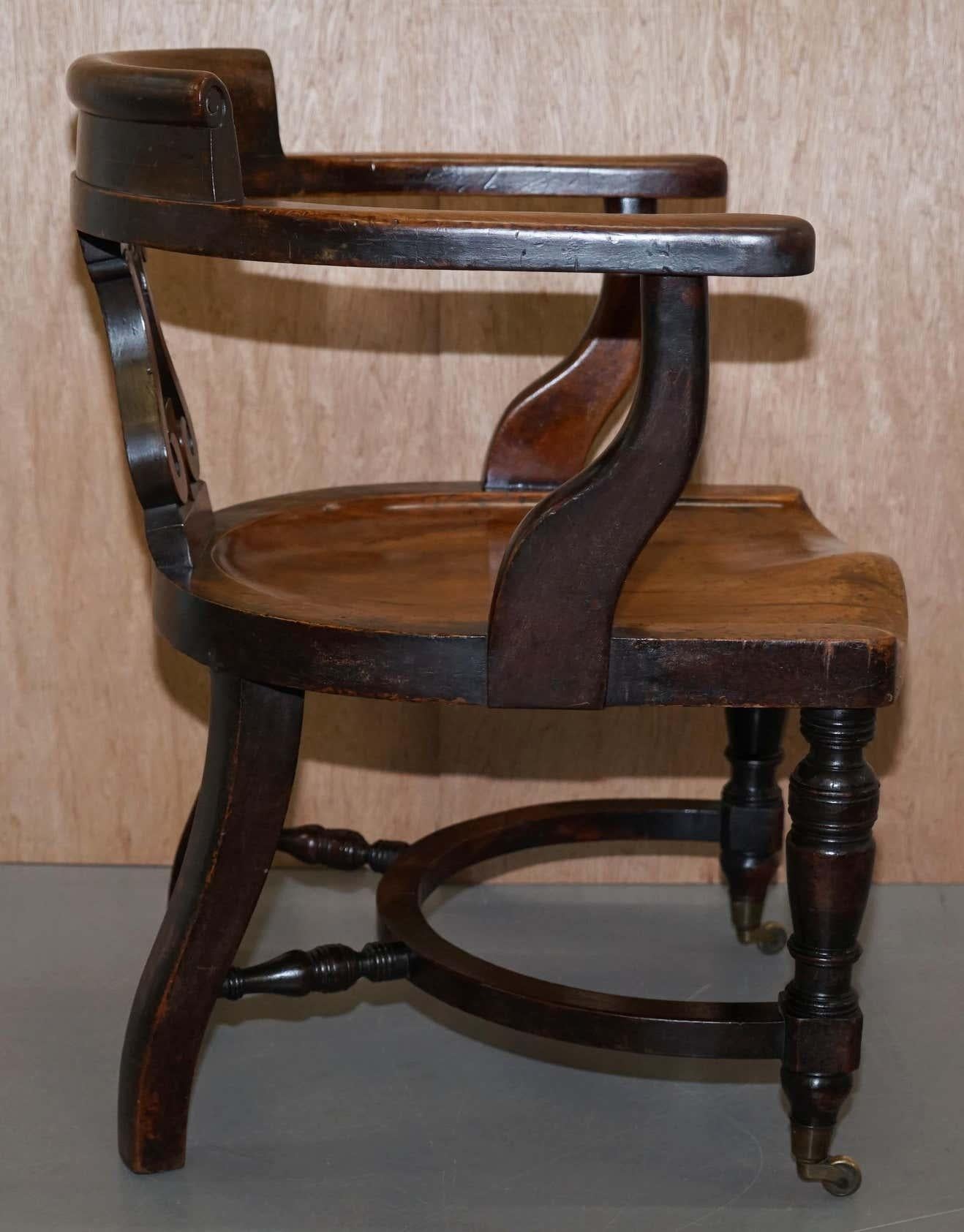 Very Rare Eton College Victorian Walnut Captains Chairs Carved EC to the Back For Sale 8