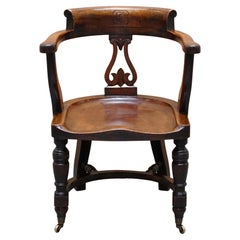 Very Rare Eton College Victorian Walnut Captains Chairs Carved EC to the Back