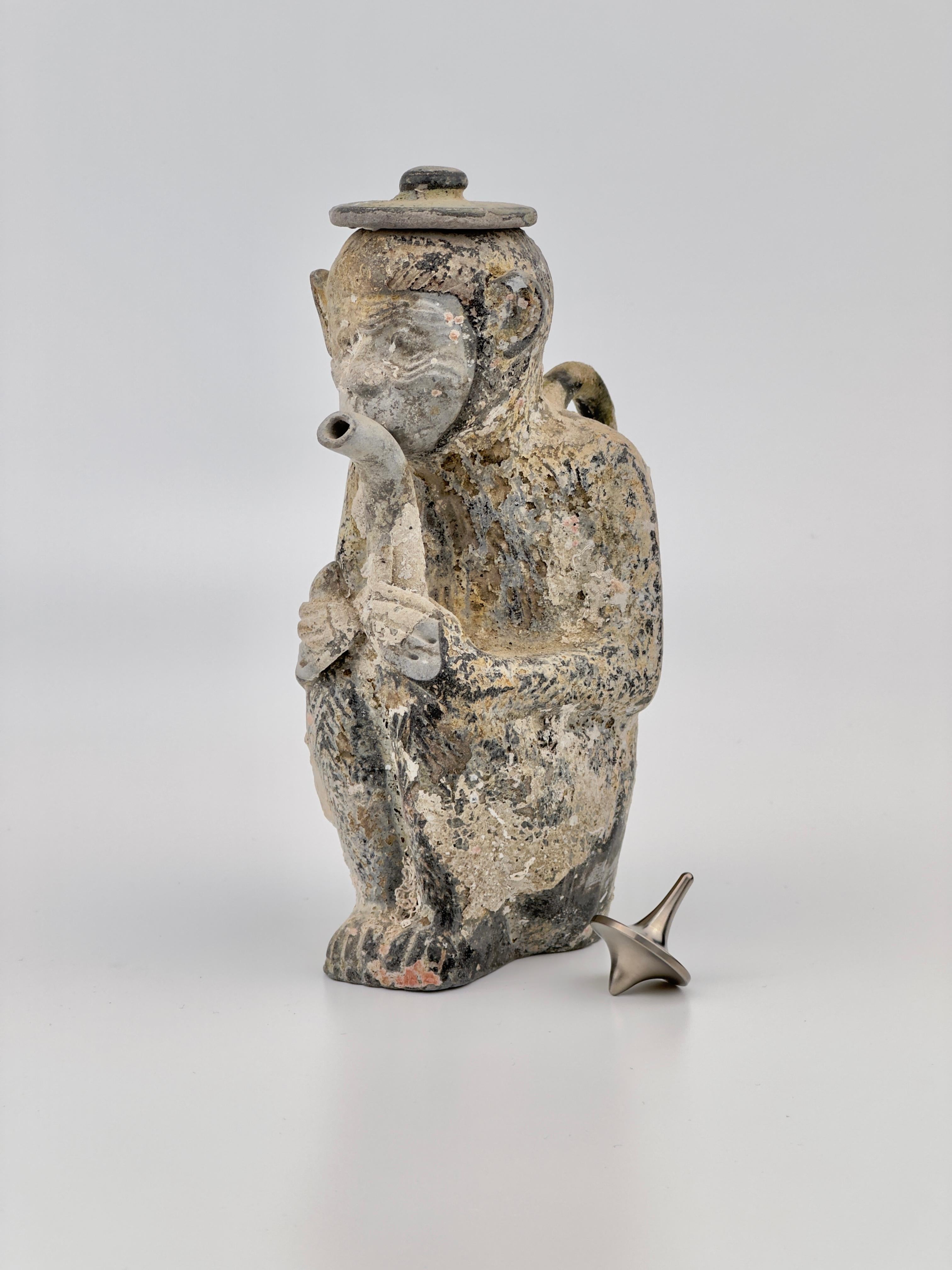 Unglazed Very Rare Ewer of a Seated Monkey, C 1725, Qing Dynasty, Yongzheng Era For Sale