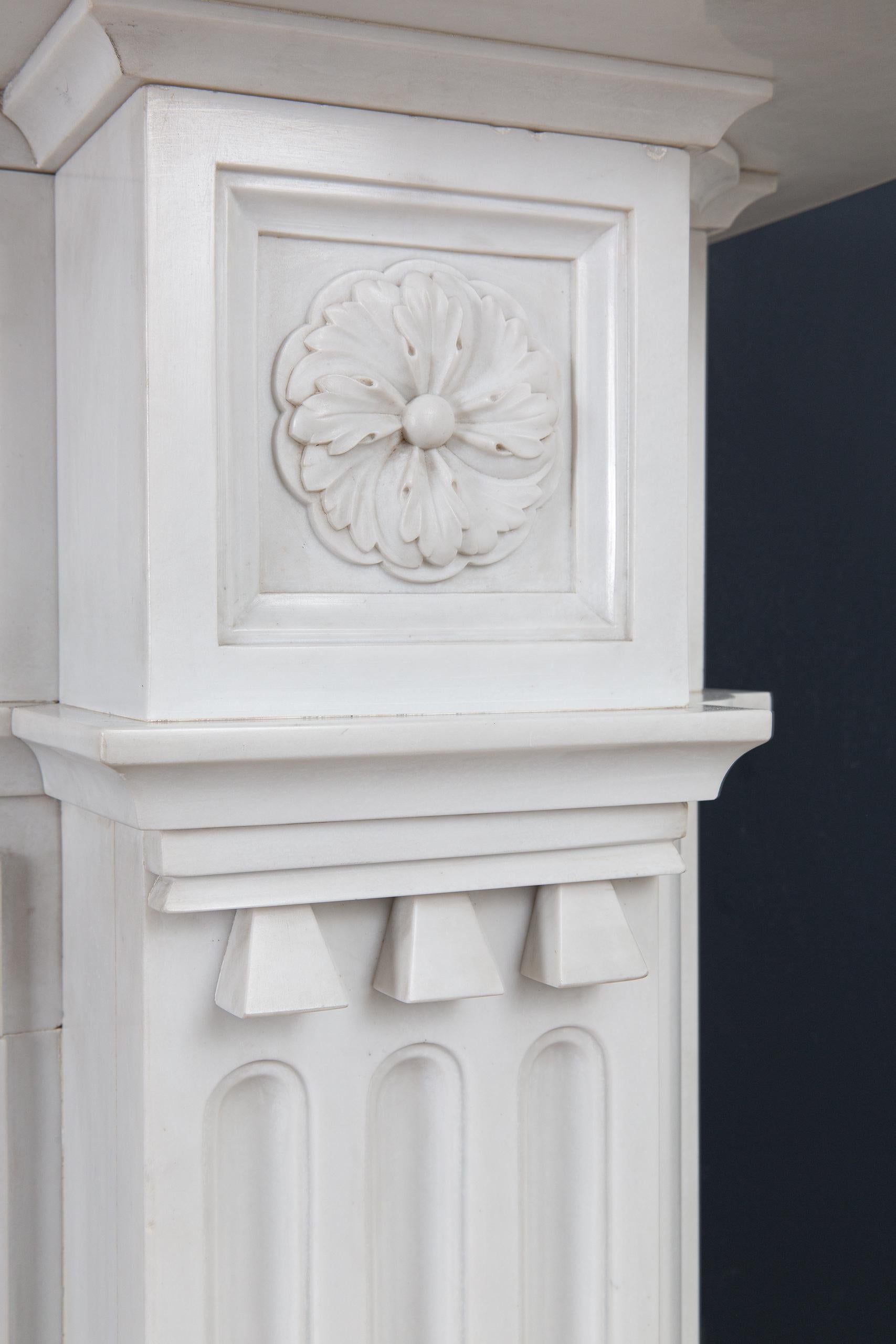 Very Rare Exceptional Statuary Clear White Marble Antique Fireplace Surround For Sale 1