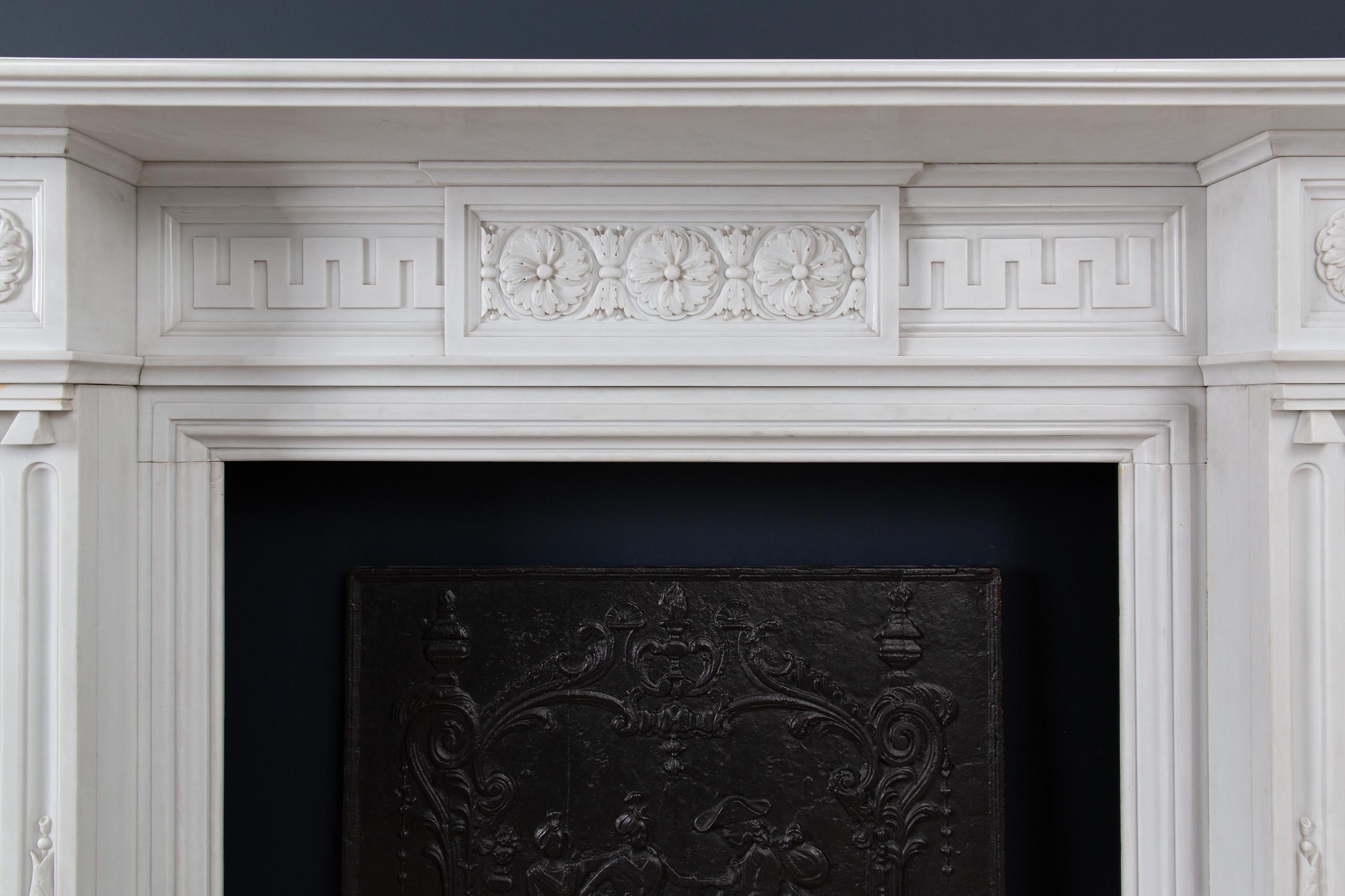 Very Rare Exceptional Statuary Clear White Marble Antique Fireplace Surround For Sale 2