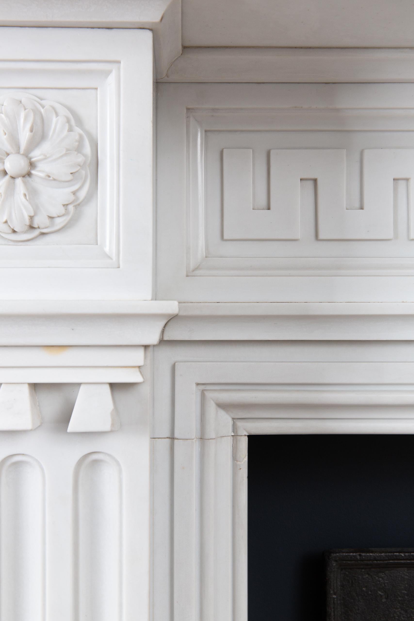 Very Rare Exceptional Statuary Clear White Marble Antique Fireplace Surround For Sale 3