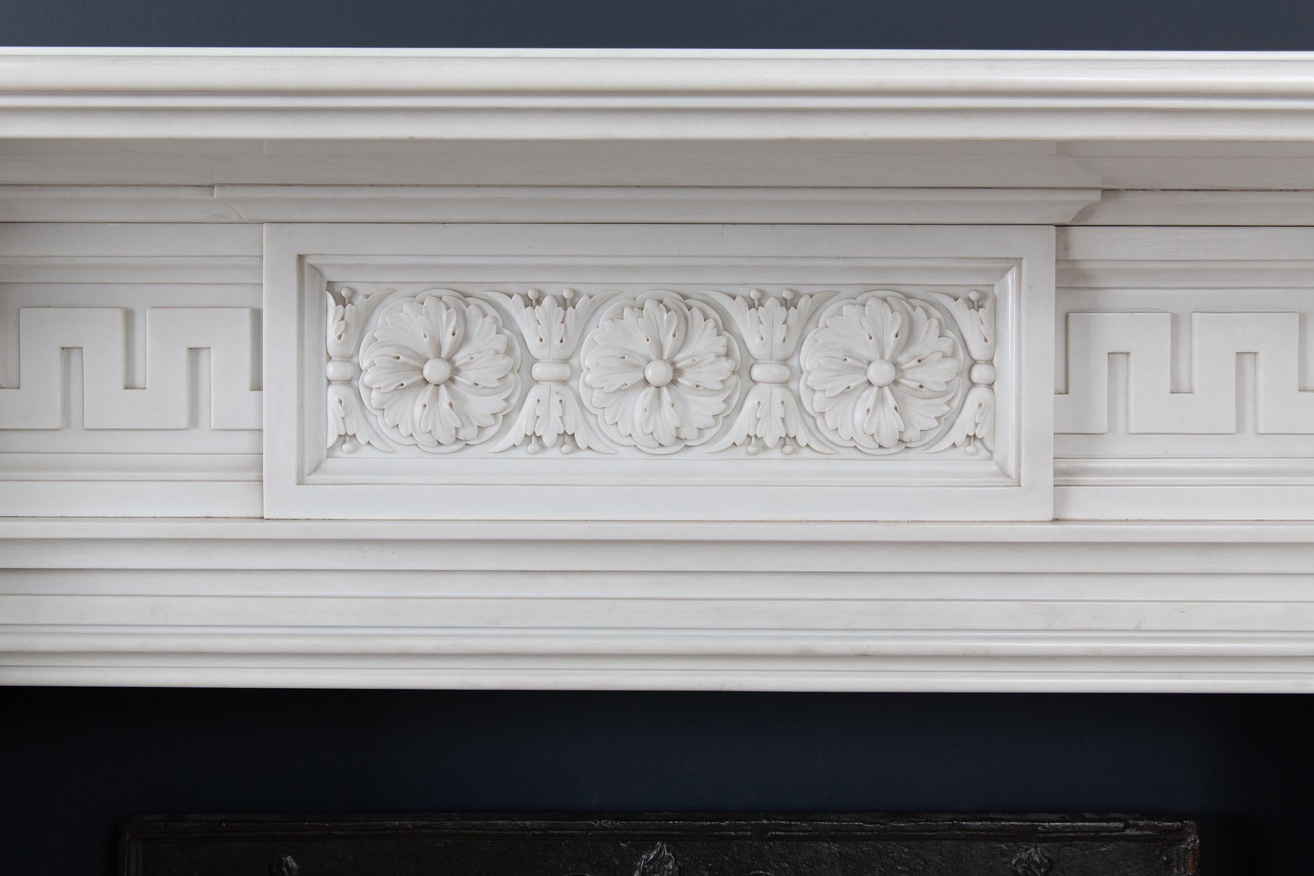 Very Rare Exceptional Statuary Clear White Marble Antique Fireplace Surround For Sale 4