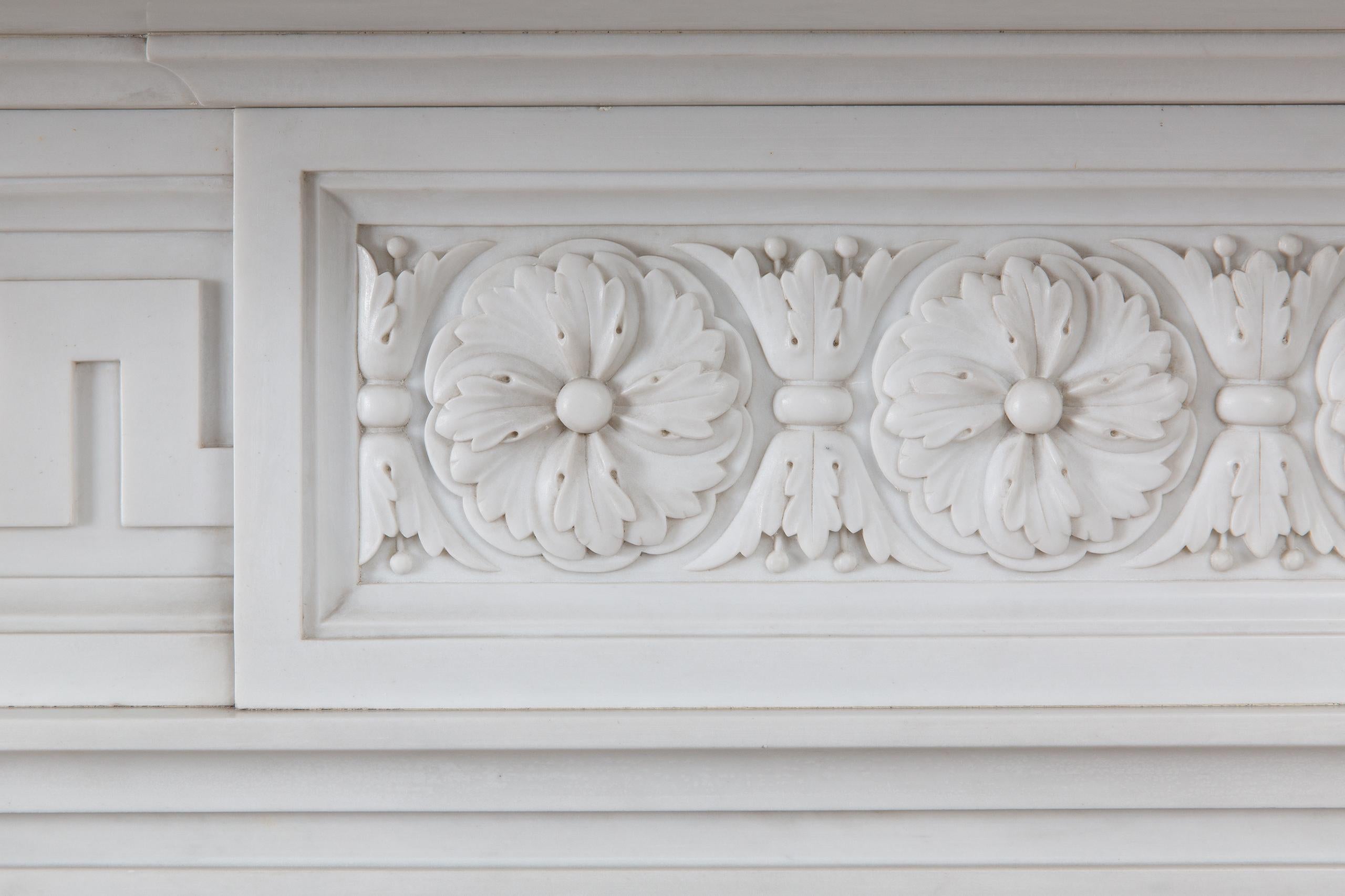 Very Rare Exceptional Statuary Clear White Marble Antique Fireplace Surround For Sale 5