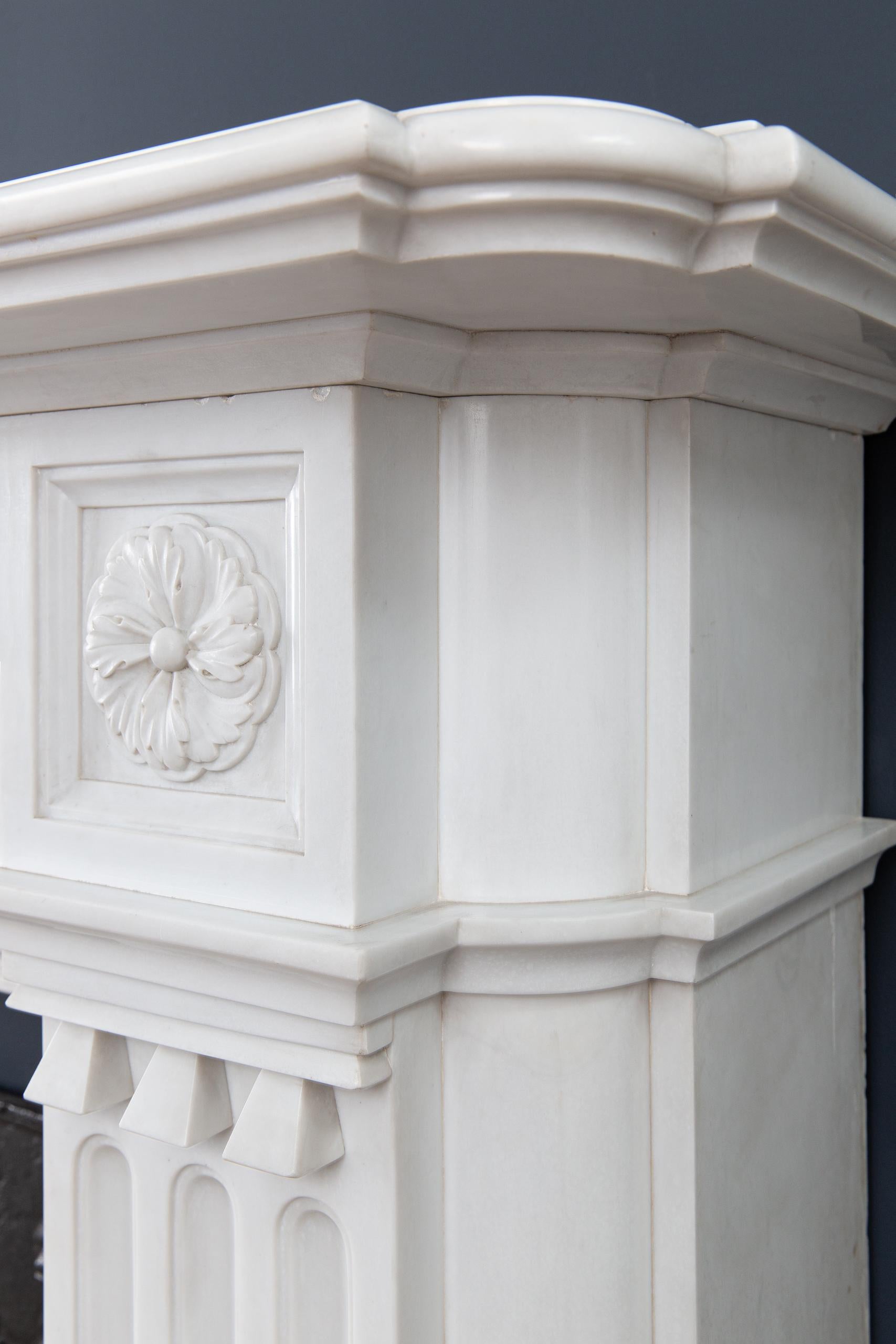 Very Rare Exceptional Statuary Clear White Marble Antique Fireplace Surround For Sale 8