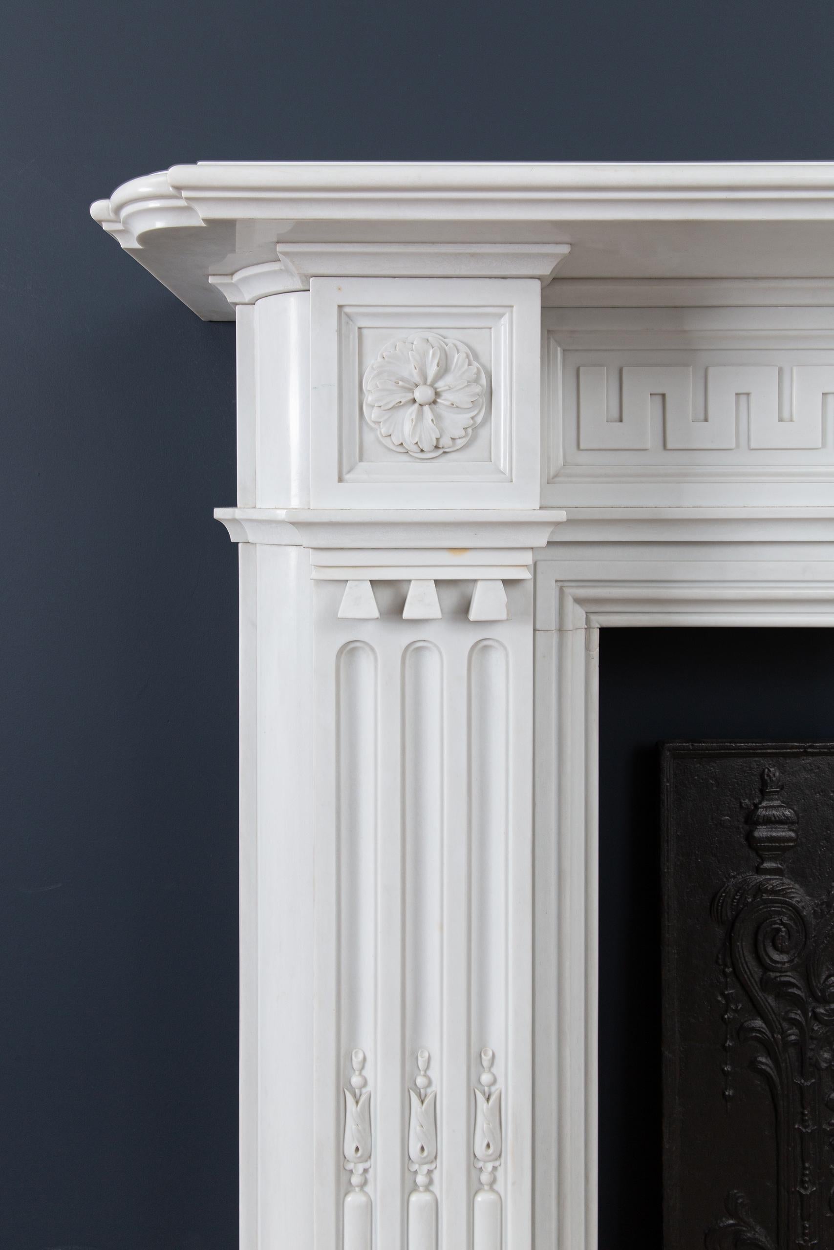 Louis XVI Very Rare Exceptional Statuary Clear White Marble Antique Fireplace Surround For Sale