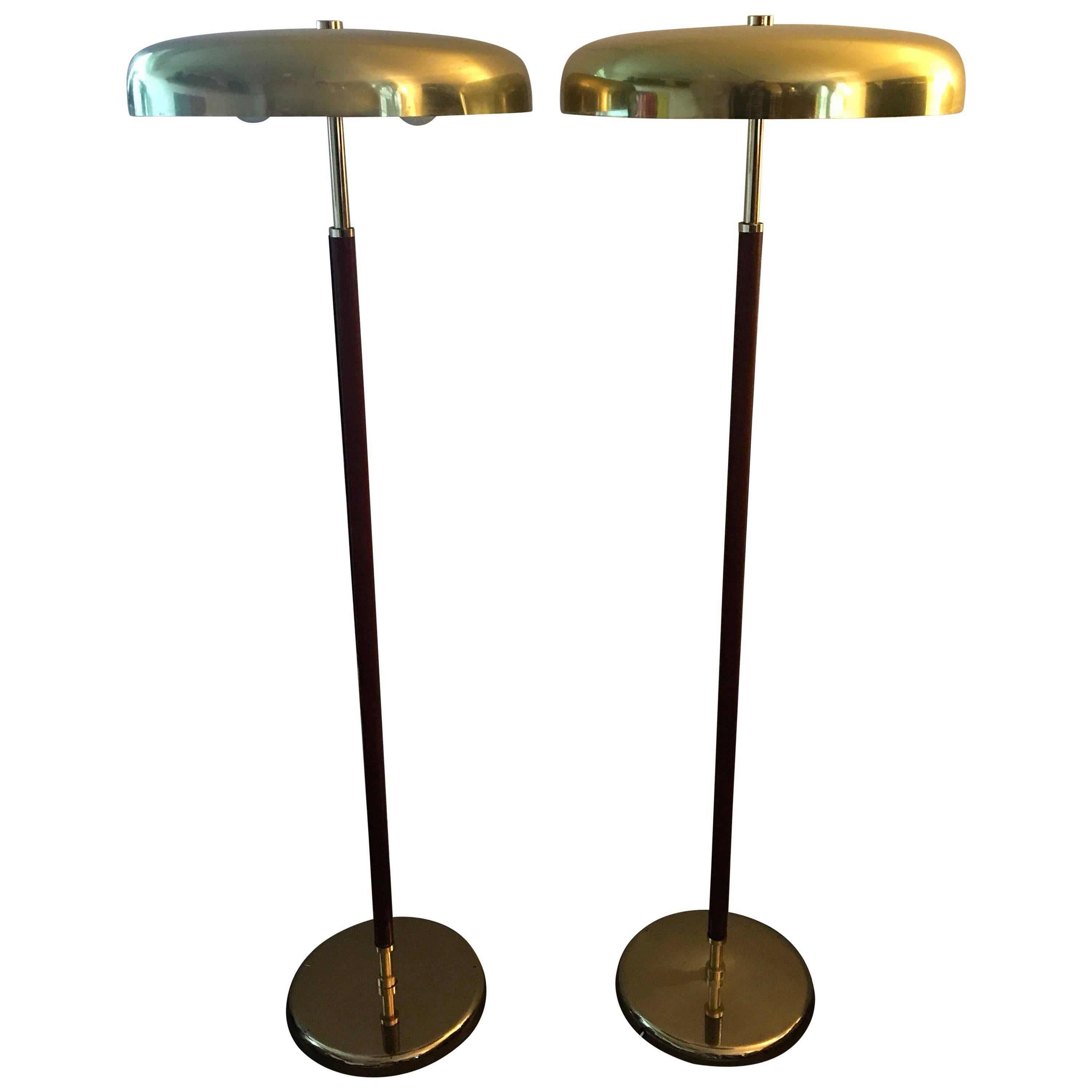 Very Rare Exclusive Swedish Brass and Leather Floor Lamp by Örsjö Industri AB For Sale