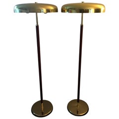 Very Rare Exclusive Swedish Brass and Leather Floor Lamp by Örsjö Industri AB