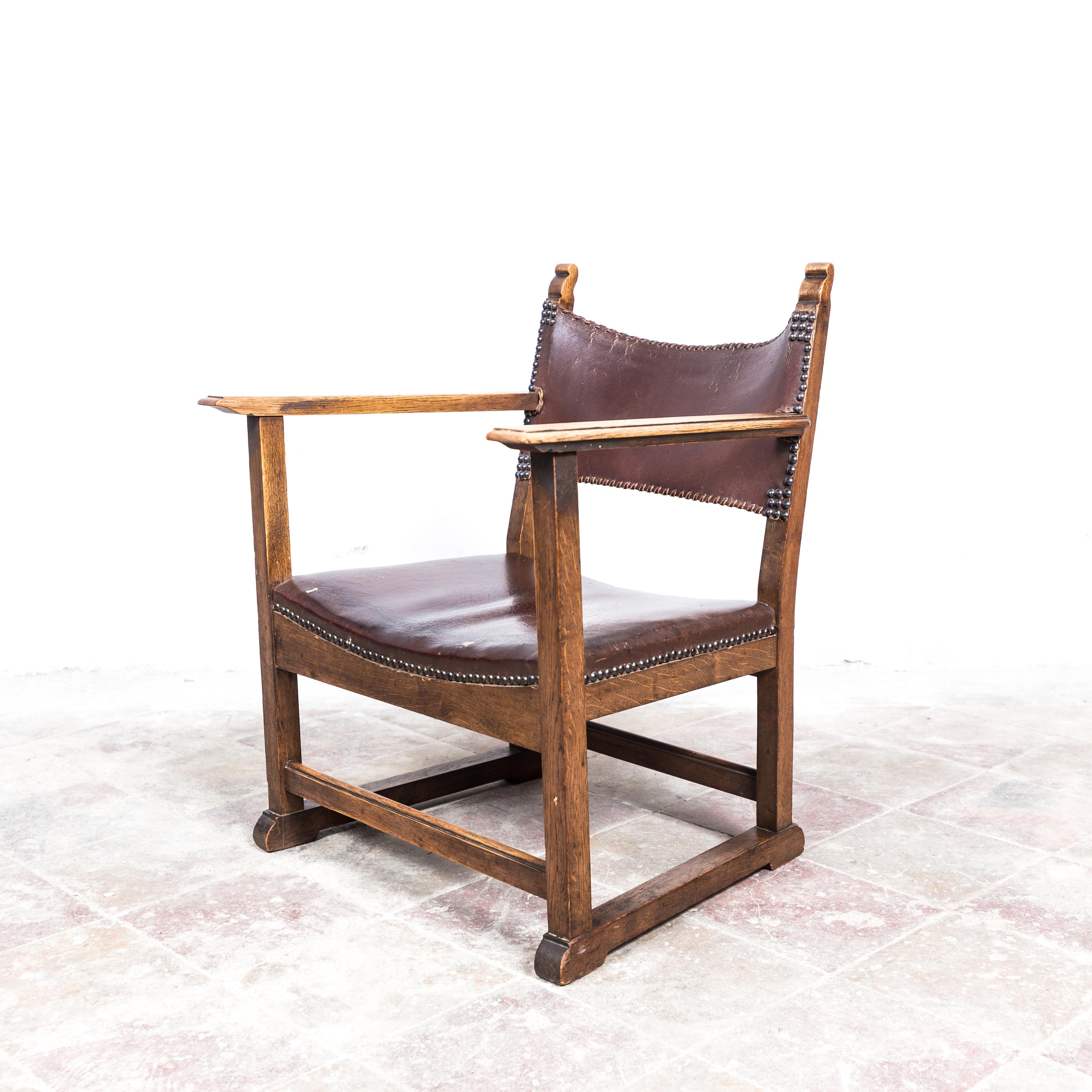 Designed by Heinrich Kulka, Adolf Loos's closest co-worker. Manufactured either by Thonet or F.O. Schmidt c. 1931. Solid walnut with brown leather, in good original condition. Adolf Loos used this model in 1931/32 for the music room in the apartment