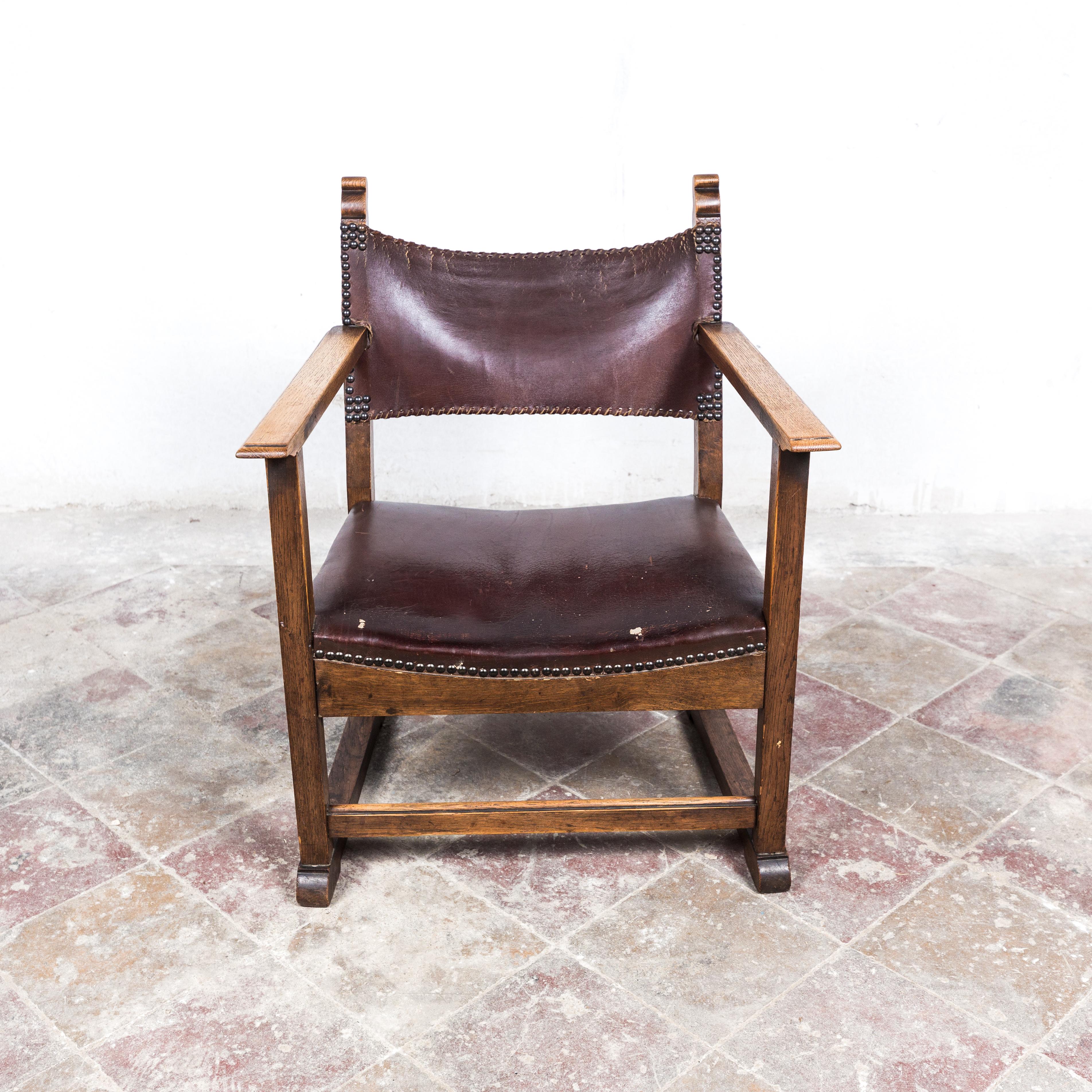 Leather Very Rare Fireside Chair by Heinrich Kulka for Adolf Loos
