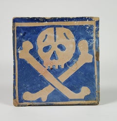 Very Rare French Earthenware Memento Mori Skull Paving Tile, circa 1530