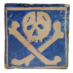 Very Rare French Earthenware Memento Mori Skull Paving Tile, circa 1530