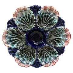 Very Rare French Majolica Oyster Plate Fives Lille, circa 1890