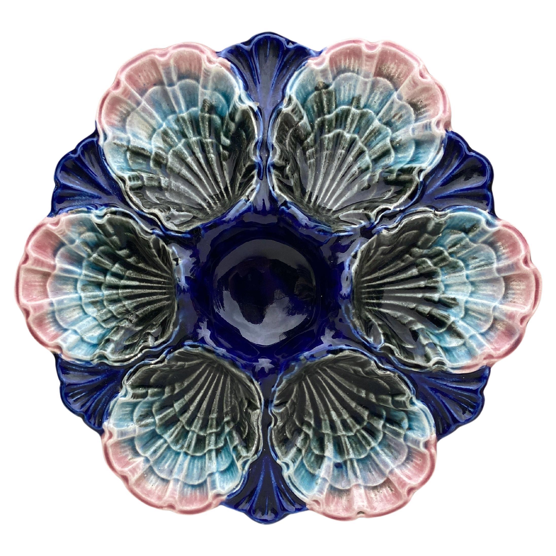 Very Rare French Majolica Oyster Plate Fives Lille, circa 1890 For Sale
