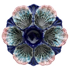 Very Rare French Majolica Oyster Plate Fives Lille, circa 1890