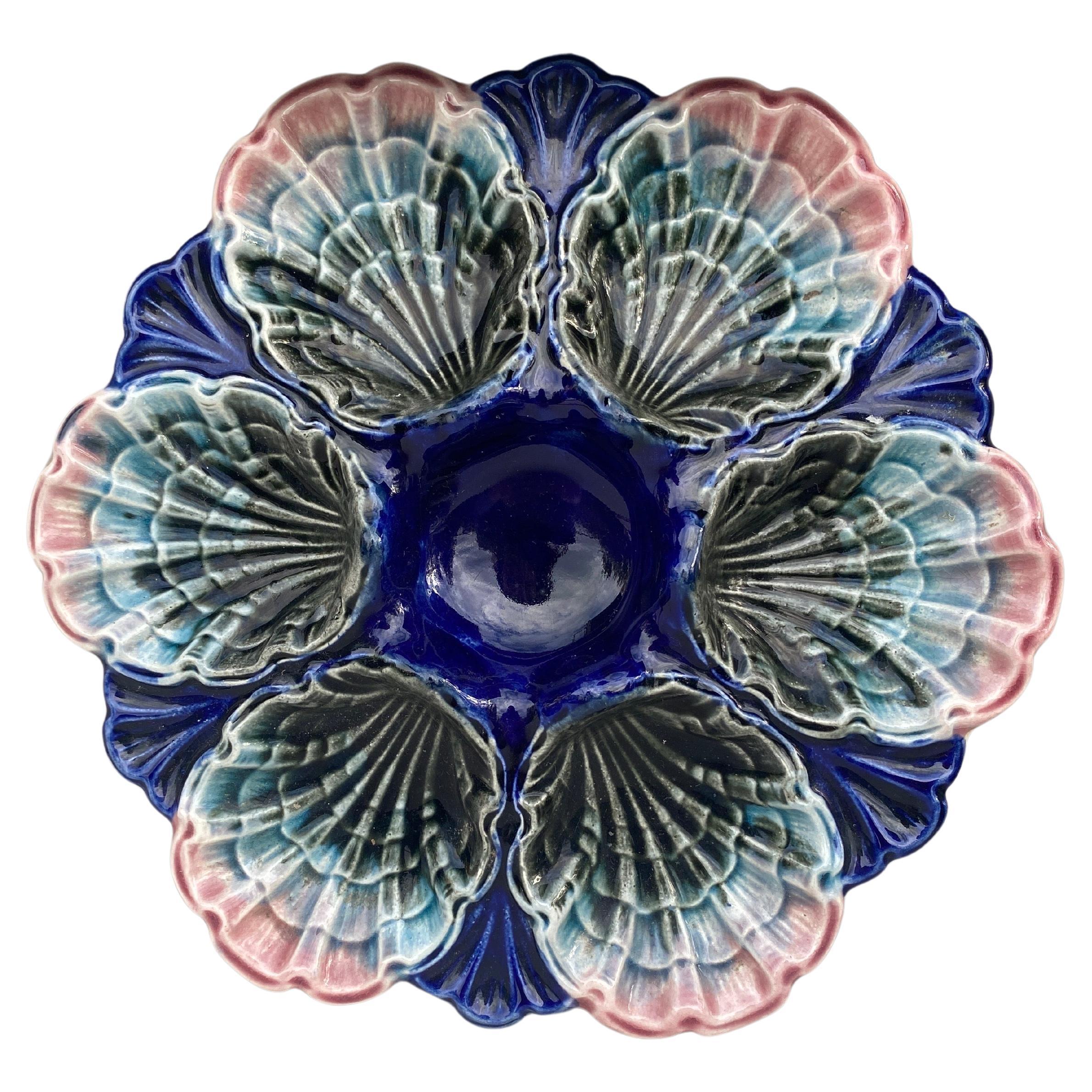 Very Rare French Majolica Oyster Plate Fives Lille, circa 1890 For Sale