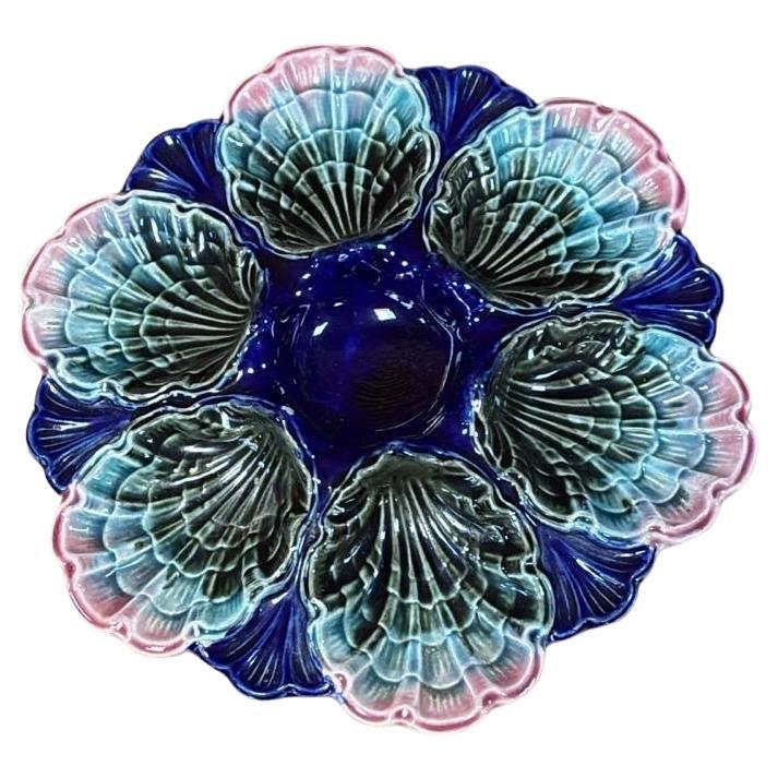 Very Rare French Majolica Oyster Plate Fives Lille, circa 1890