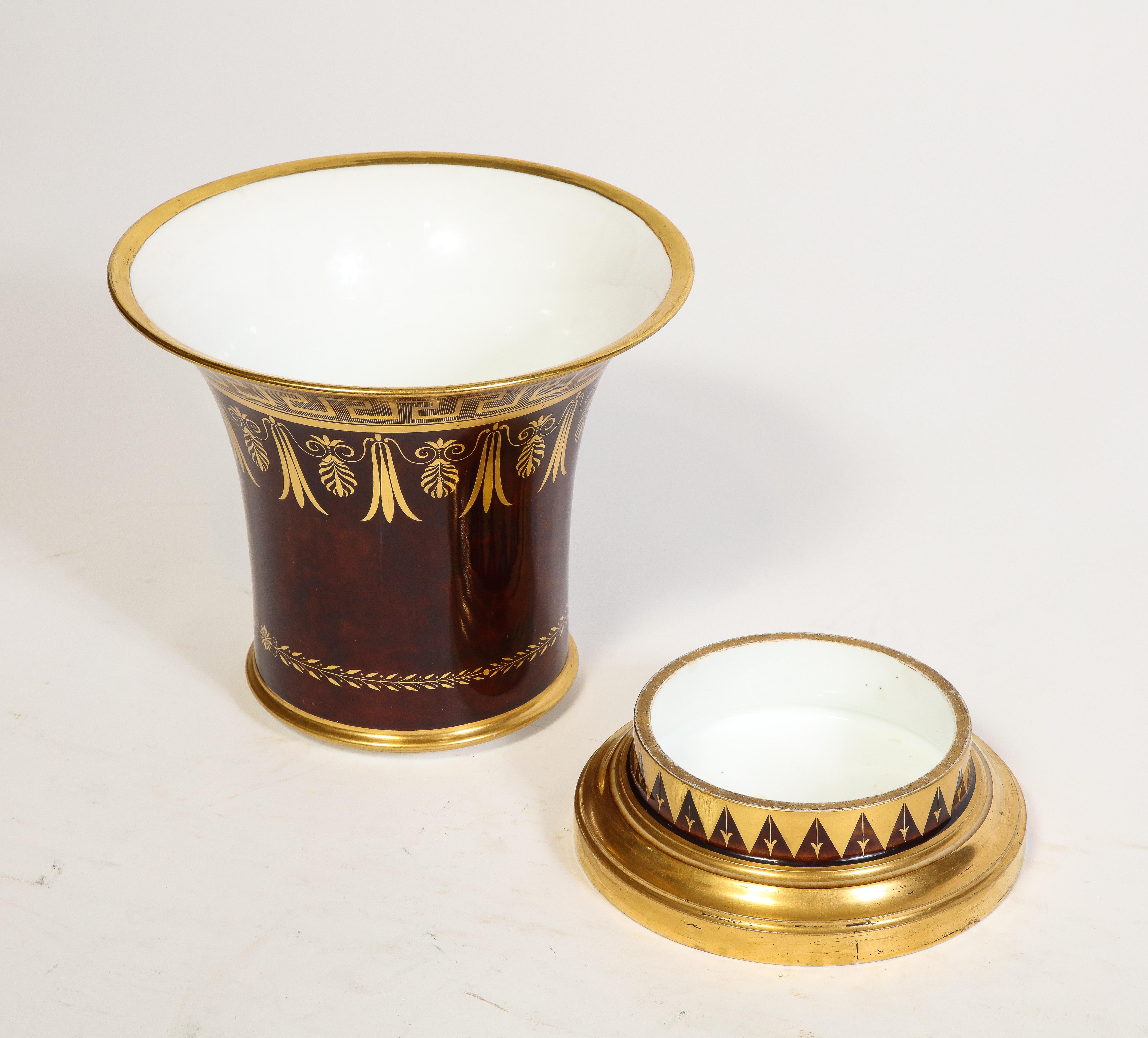 Very Rare French Sevres Faux Bois Flower-Pot & Underplate, Signed Sevres Marks For Sale 4