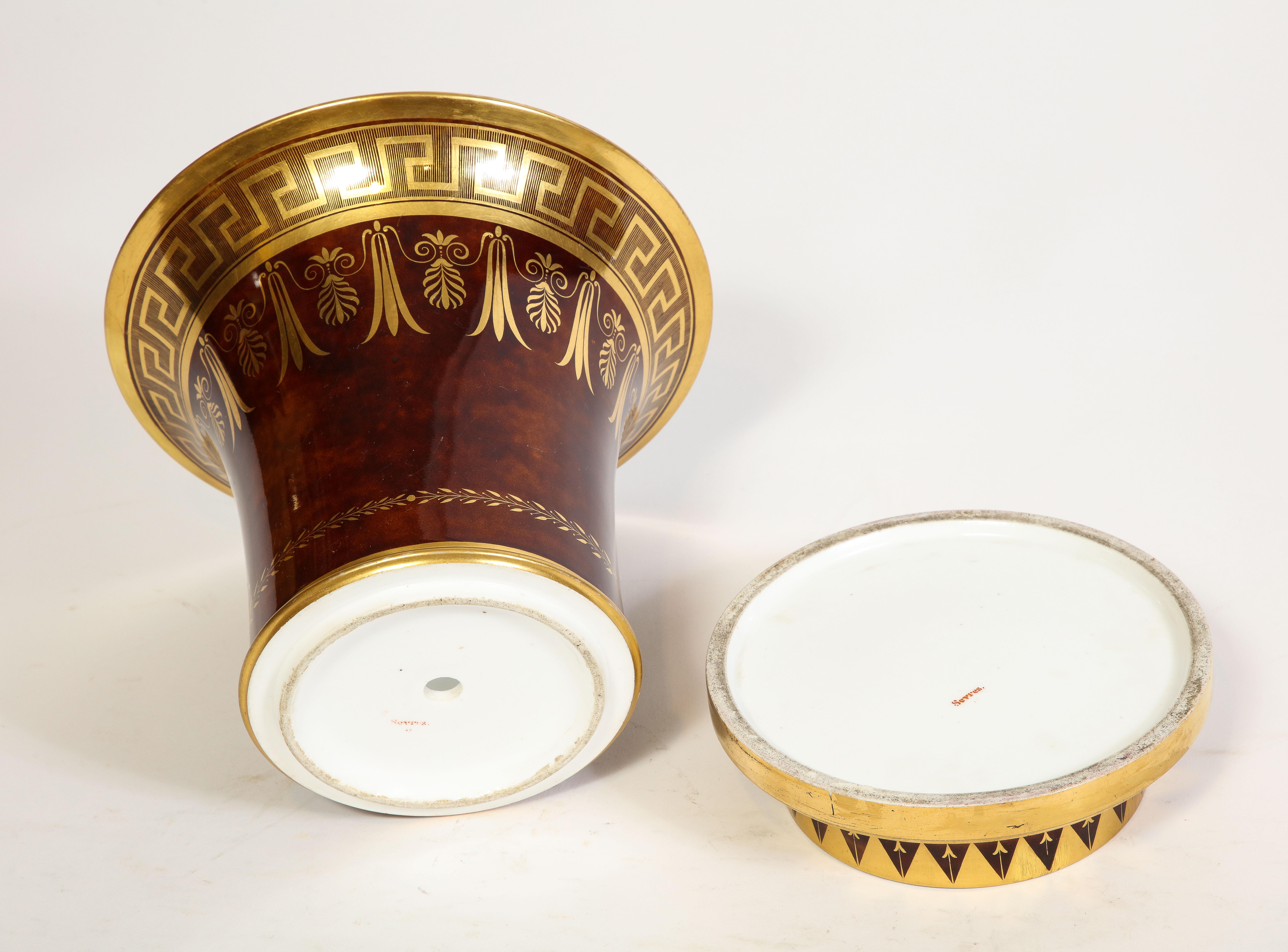 Very Rare French Sevres Faux Bois Flower-Pot & Underplate, Signed Sevres Marks For Sale 5