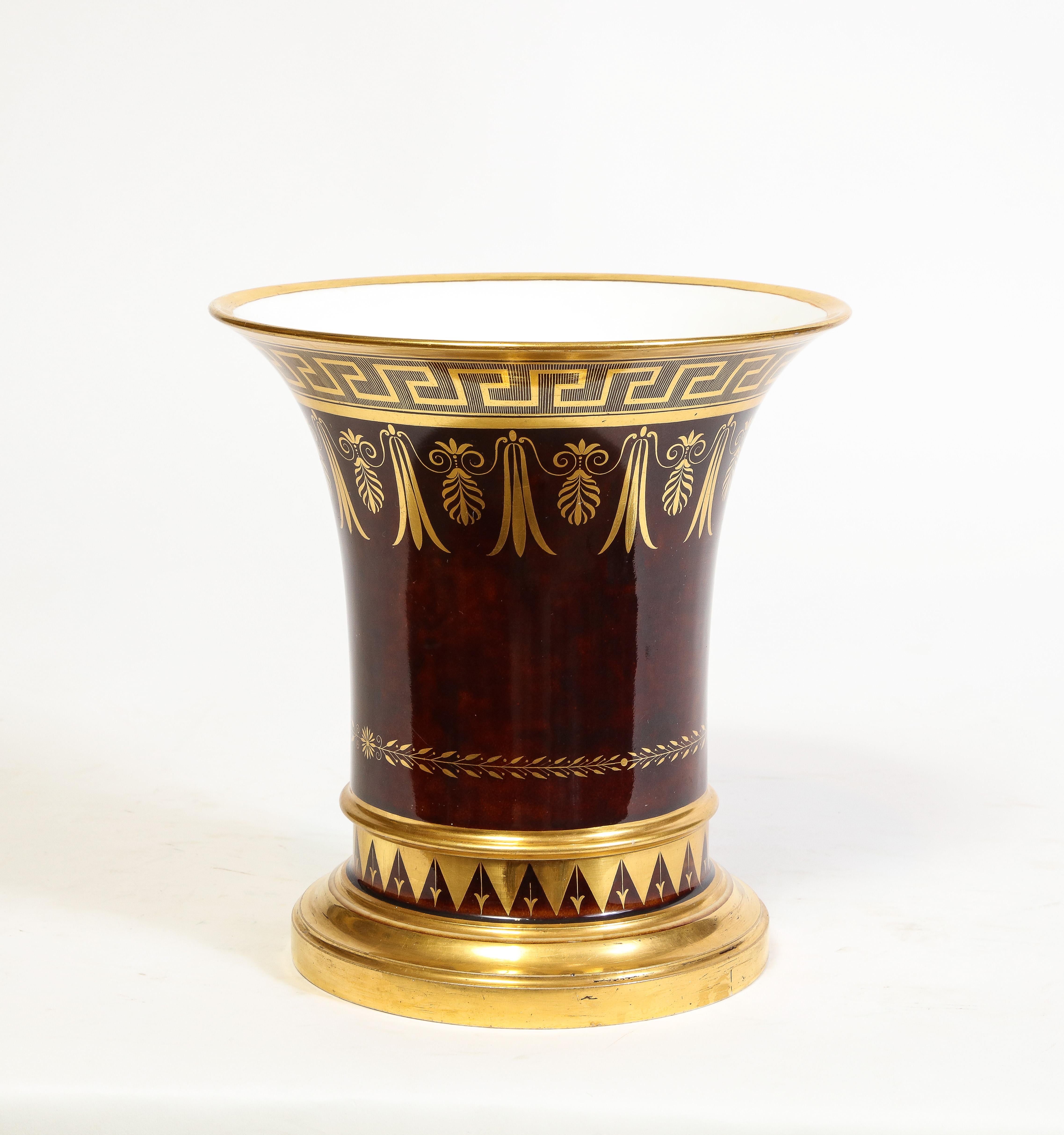 Louis XVI Very Rare French Sevres Faux Bois Flower-Pot & Underplate, Signed Sevres Marks For Sale