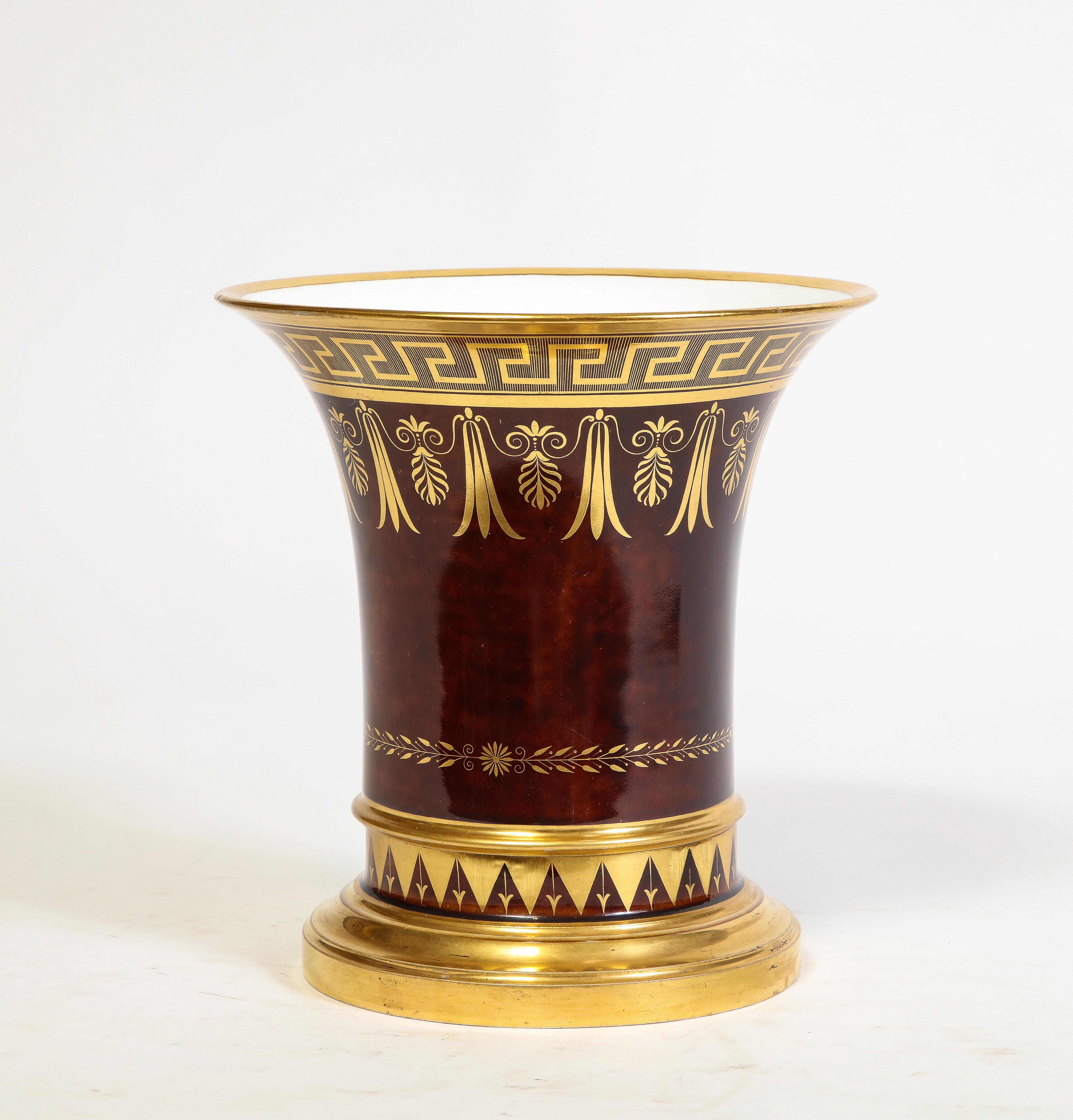 Hand-Painted Very Rare French Sevres Faux Bois Flower-Pot & Underplate, Signed Sevres Marks For Sale