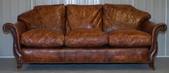 Very Rare Fully Restored Gentleman's Club Brown Leather Feather Filled Sofa